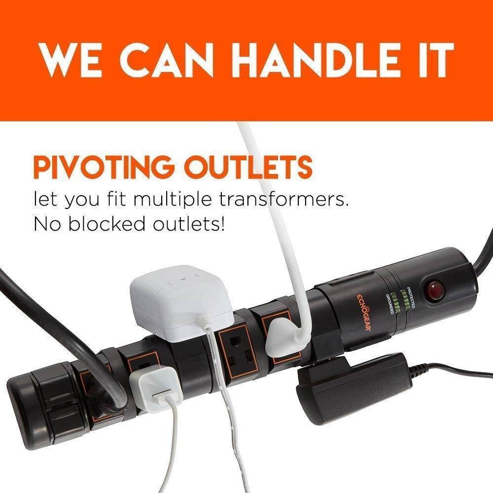 ECHOGEAR Power Strip Surge Protector with 8 Rotating-Outlets, Cable Management, Flat Plug & Fireproof Technology - 2160 Joules of Surge Protection - Expand Outlet Capacity & Keep Your Gear Safe