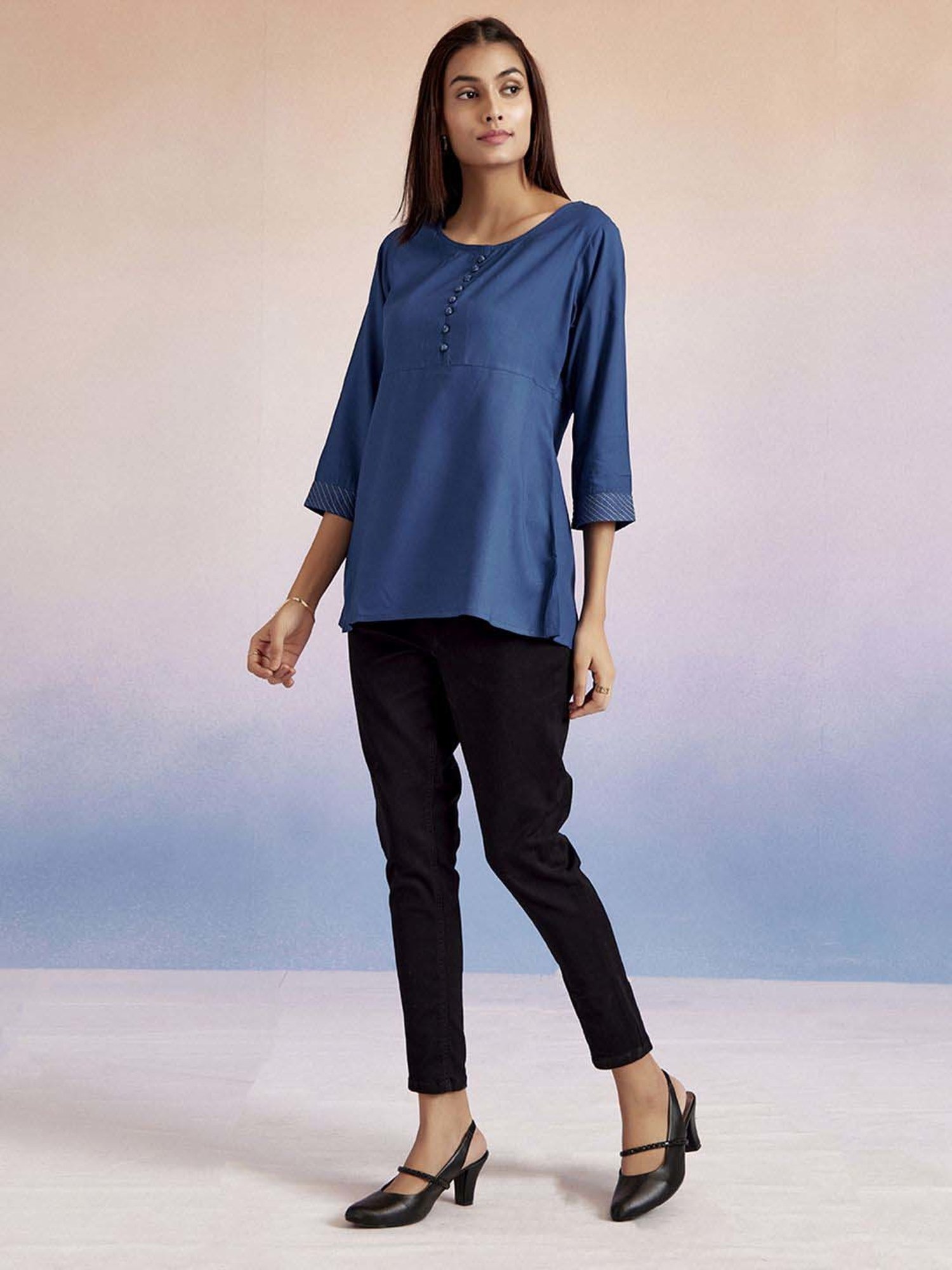 Jaipur Kurti Blue Plain Top