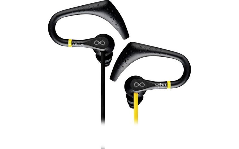 Veho ZS2 Water Resistant Sports Earphones - Stereo - Black, Yellow - Mini-phone - Wired - 16 Ohm - 20 Hz 20 kHz - Earbud, Over-the-ear - Binaural