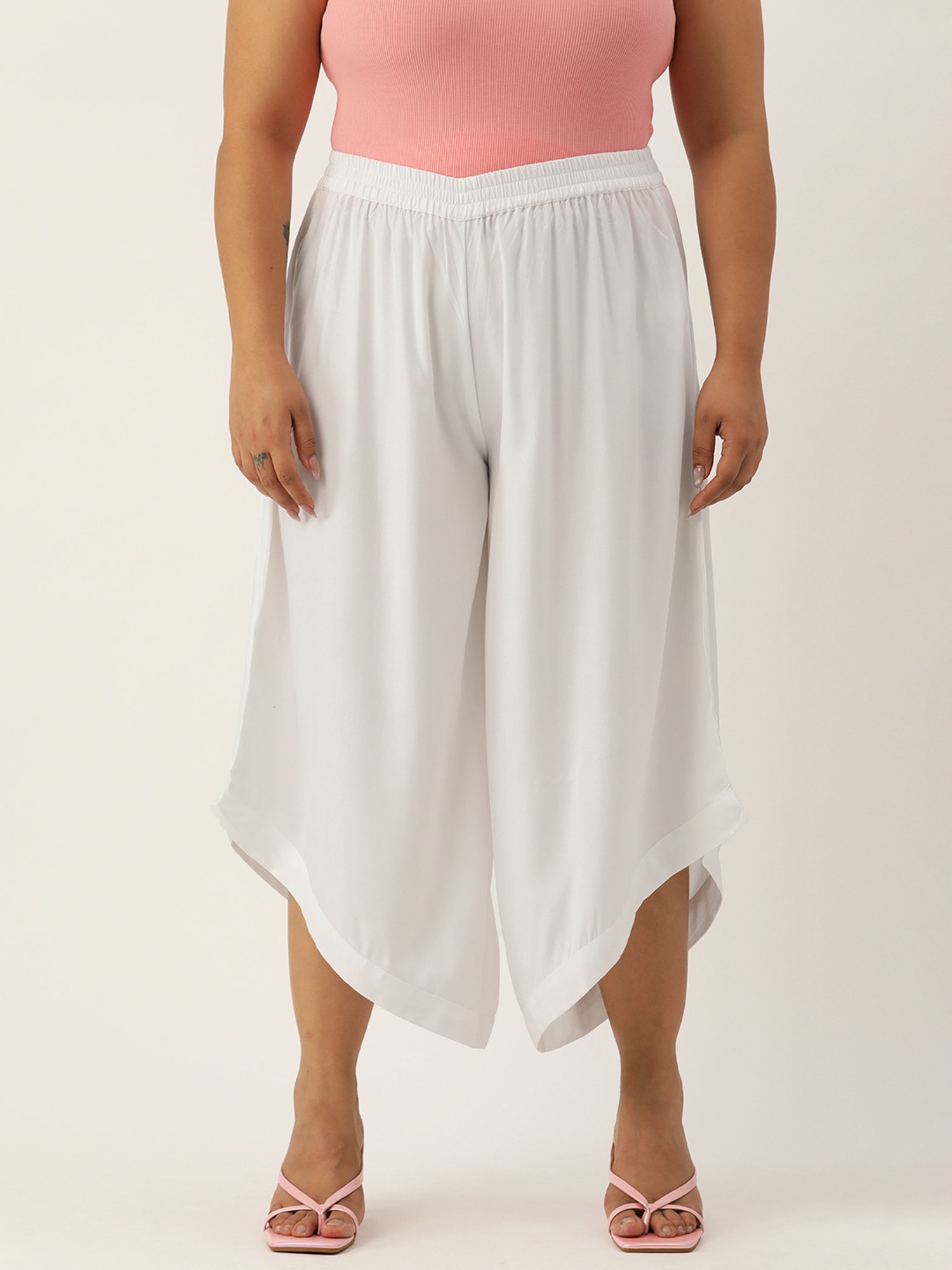 theRebelinme White Relaxed Fit High Rise Plus Size Culottes