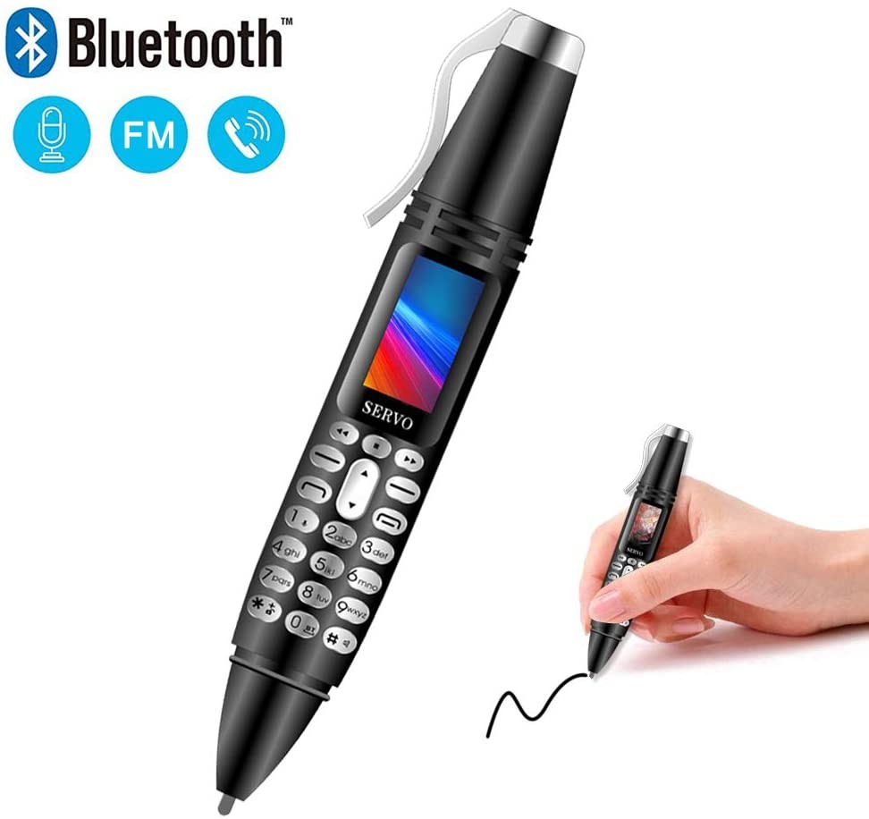 Pen Mini Cell Phone Bluetooth Dialer 0.96" Tiny Screen Mobile Phone Support GSM Dual SIM Max 32G TF Card with Camera Flashlight FM Radio Music Player Rechargeable (Black)