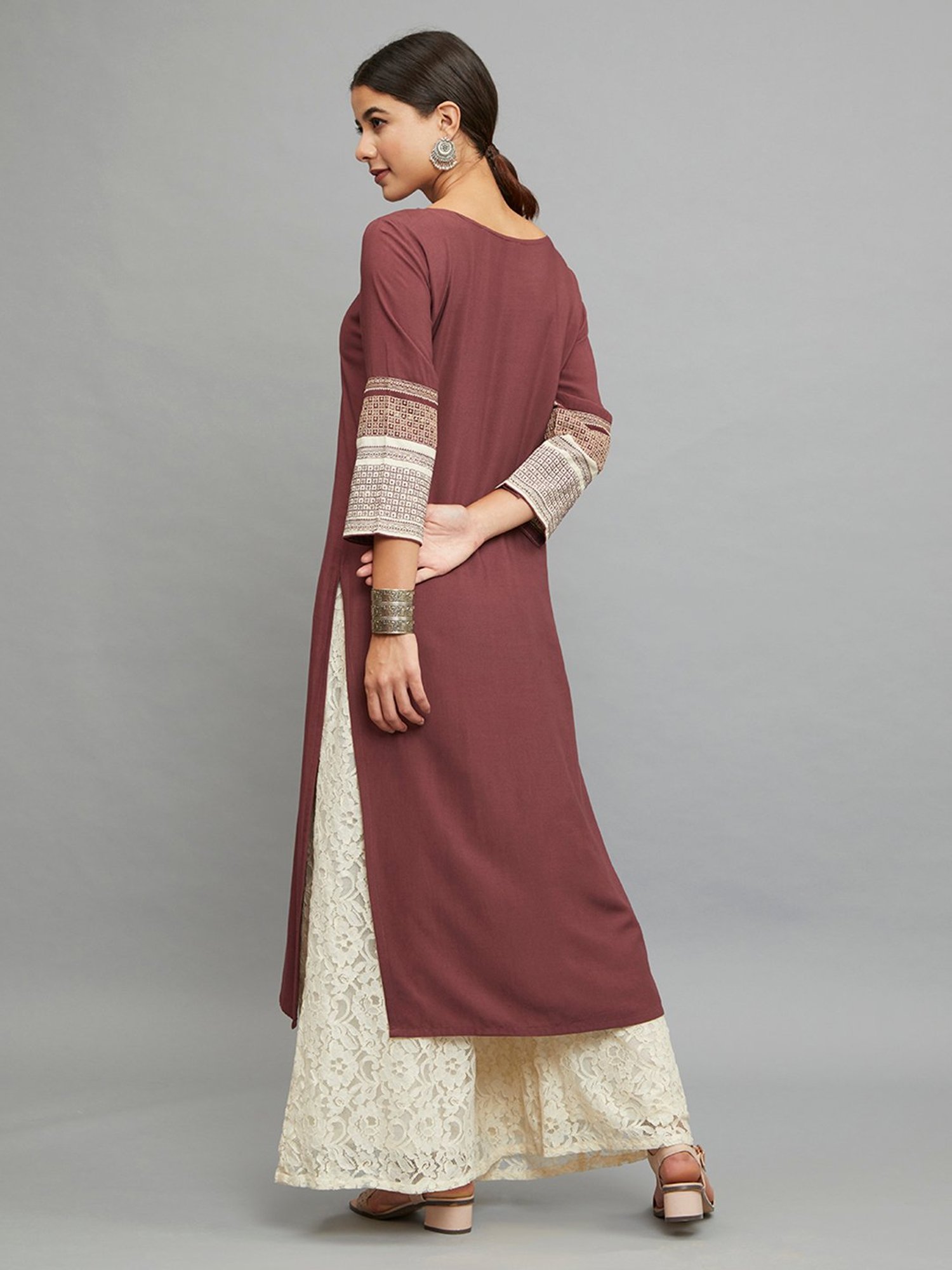 paislei Light Brown Embroidered A Line Kurta