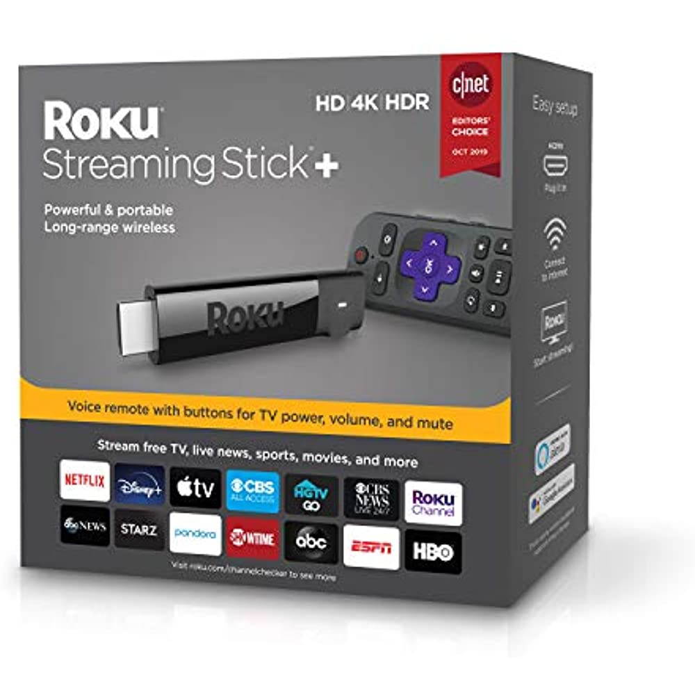 Roku Streaming Stick | Portable, Power-Packed Streaming Device with Voice Remote with Buttons for TV Power and Volume