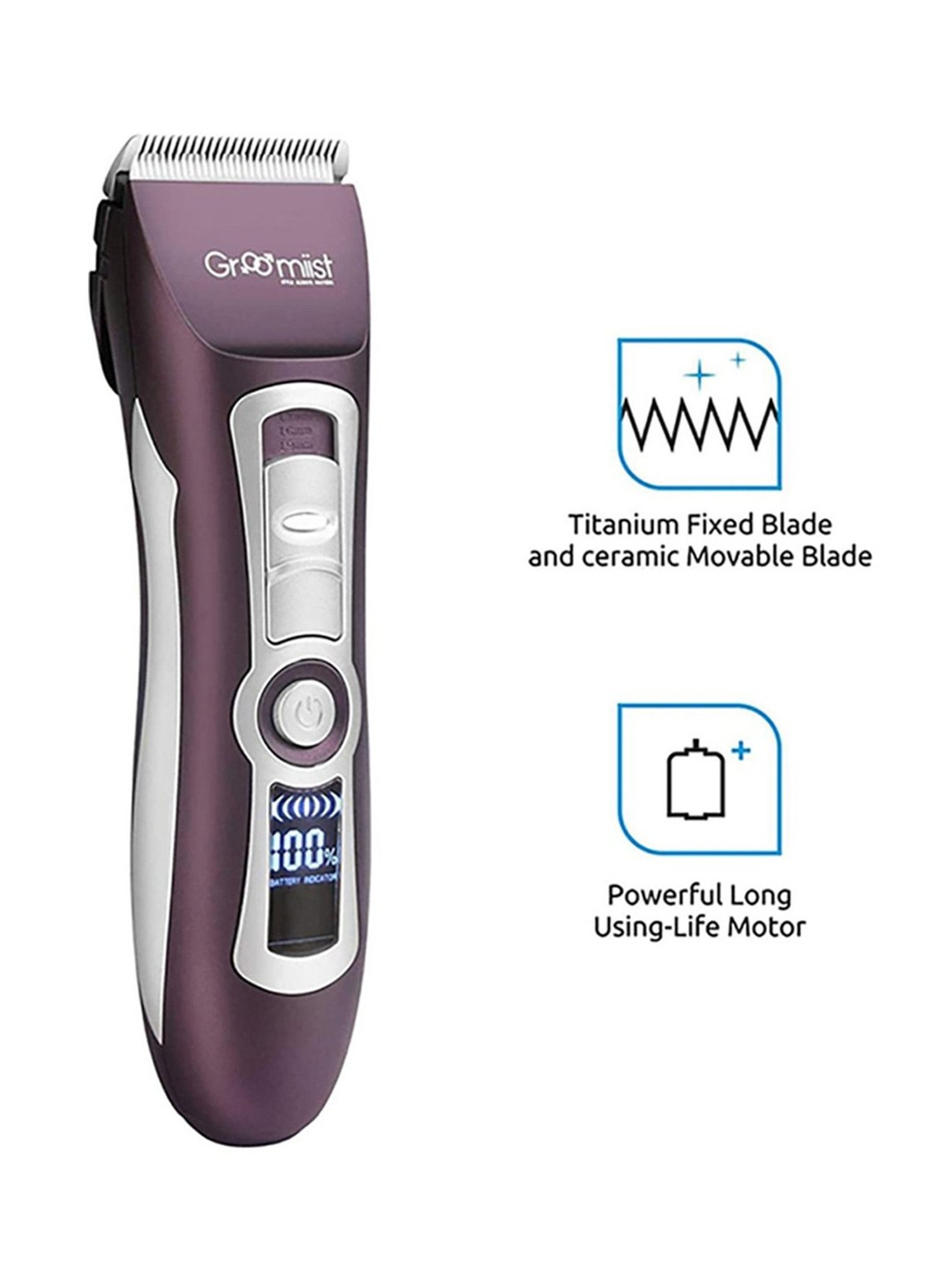 Groomiist PT-222 Platinum Series Cordless Beard Trimmer - 300 Min Runtime (Brown and Ivory)