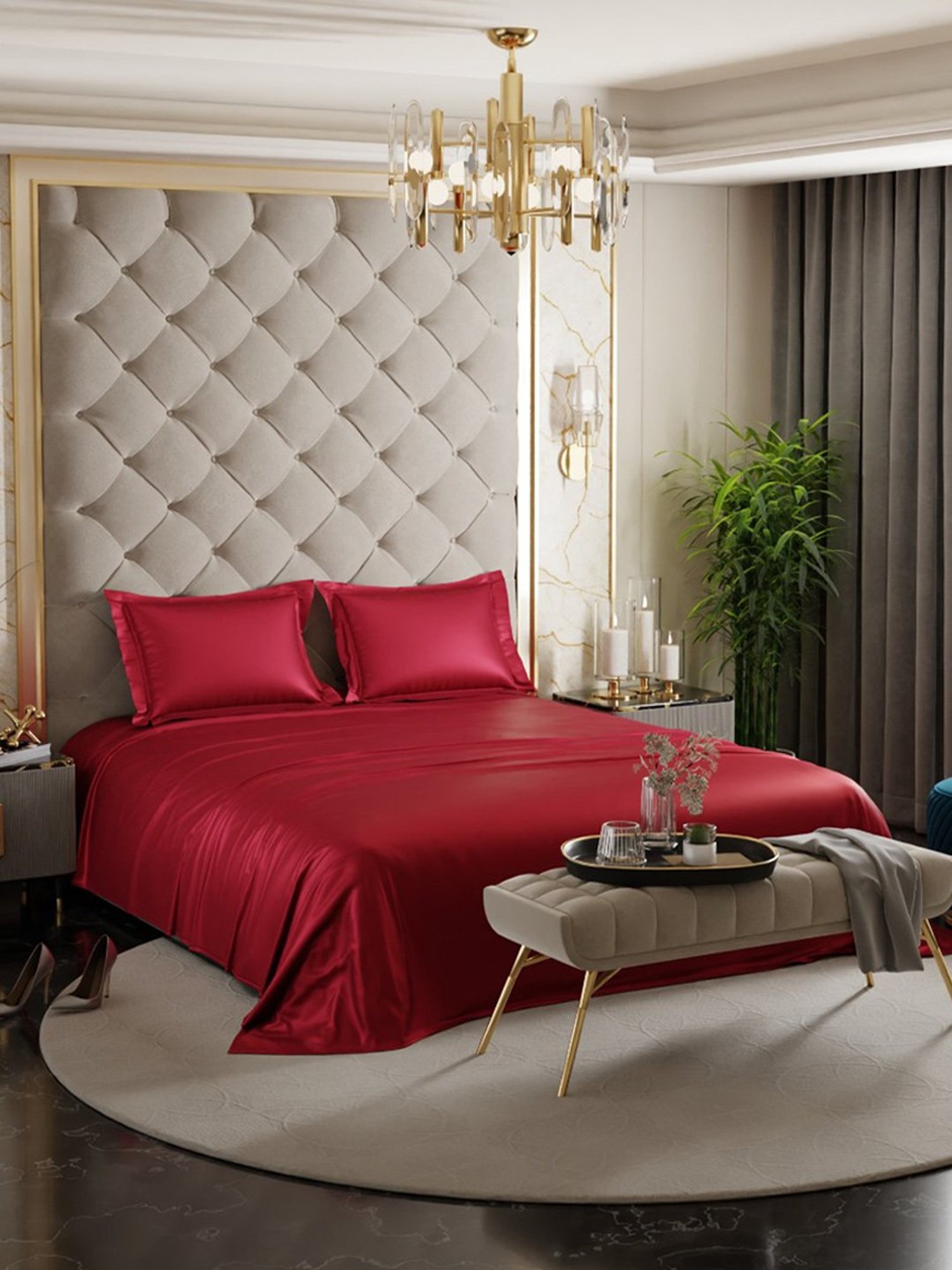 Stoa Paris Date Night Red Polyester 300 TC King Bedsheet with 2 Pillow Covers