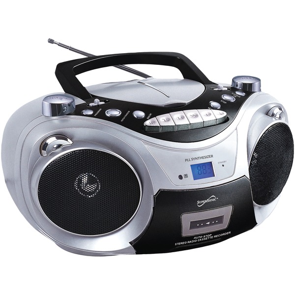 Bluetooth(R) CD/Cassette/Radio/Media Player Boom Box, Silver, SC-739BT