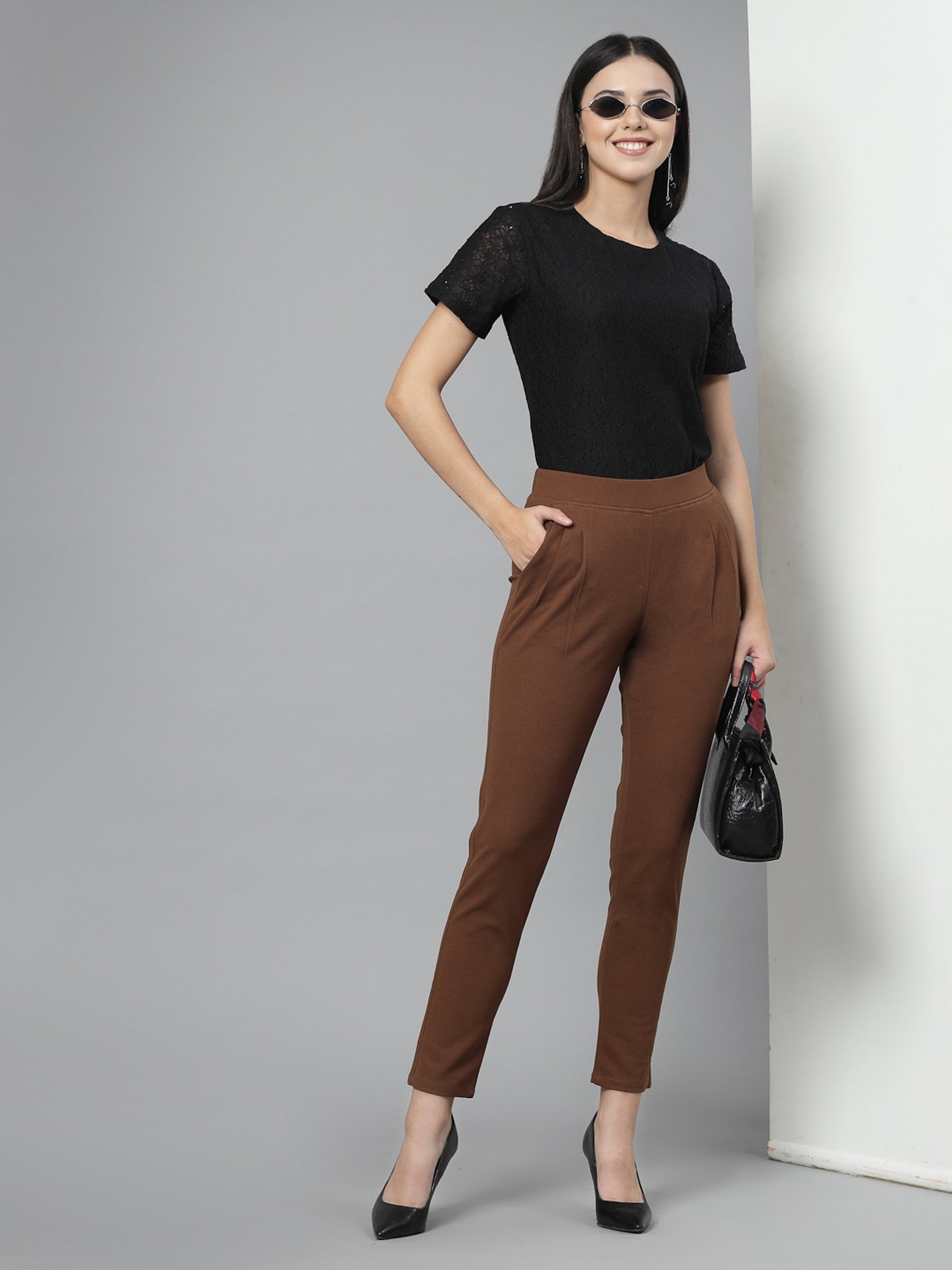 Style Quotient Black Cotton Self Design Top