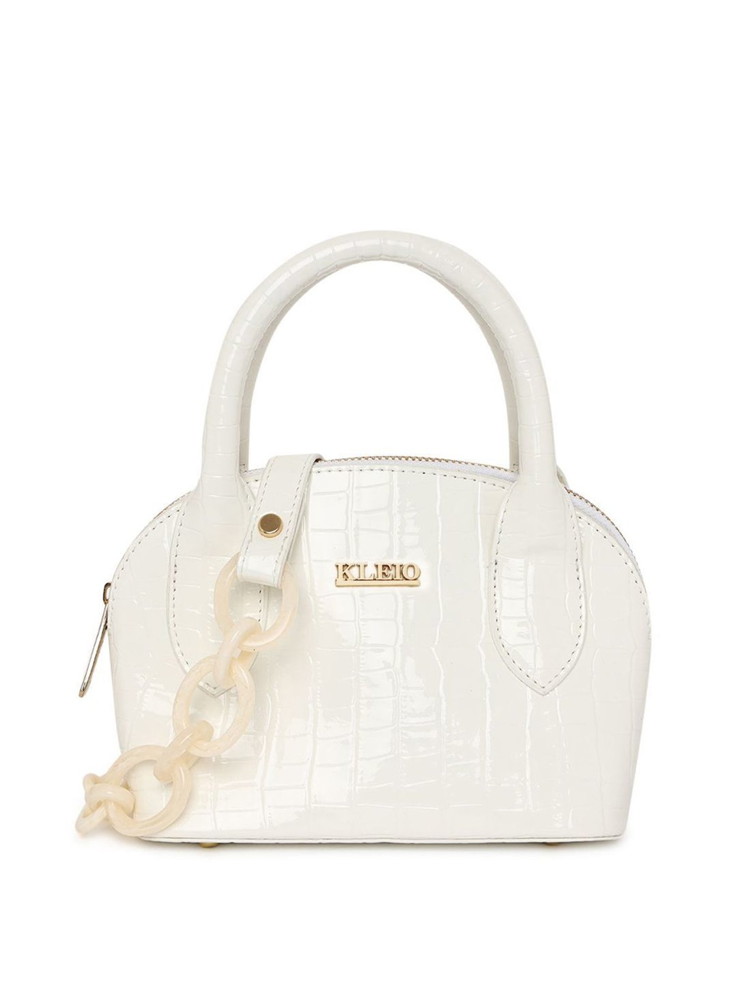 KLEIO White Textured Medium Handbag