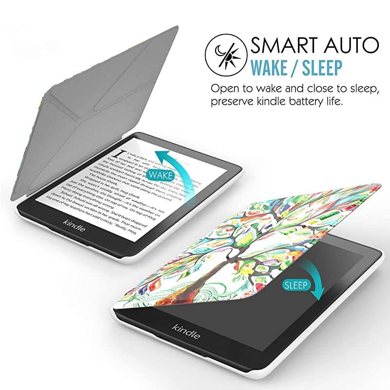 Case Compatible with K i n d l e Paper w h i t e (10th Generation, 2018 Releases), Standing Origami Slim Case Cover with Auto Wake/Sleep Fits K i n d l e Paper w h i t e E-Reader - Lucky Tree