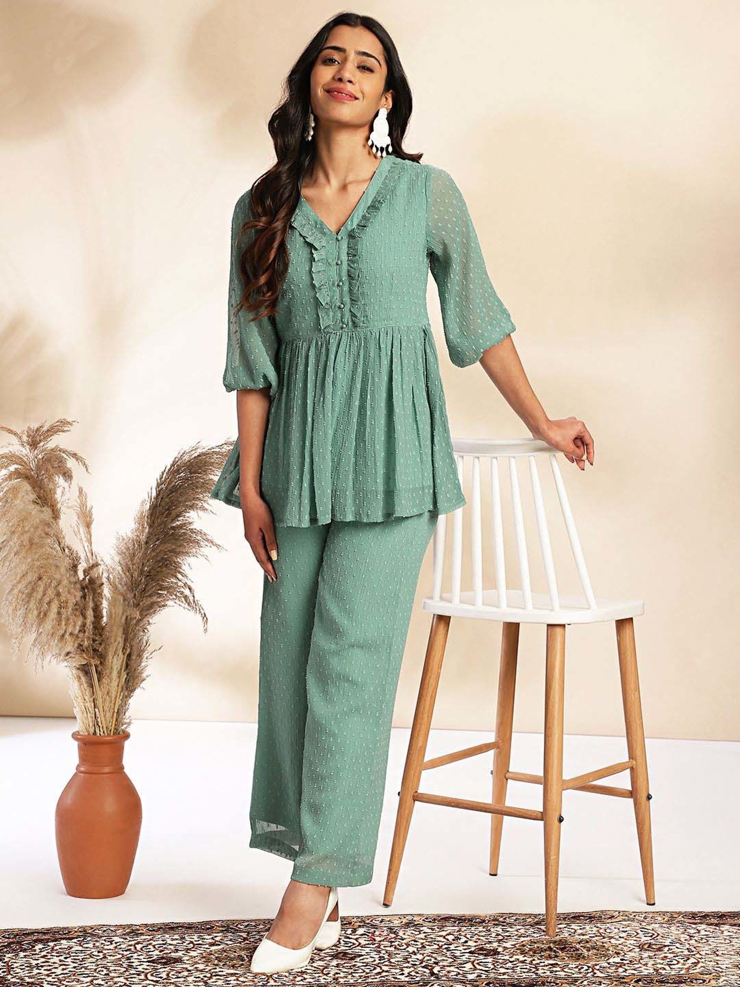 Janasya Green Self Co-Ord Set