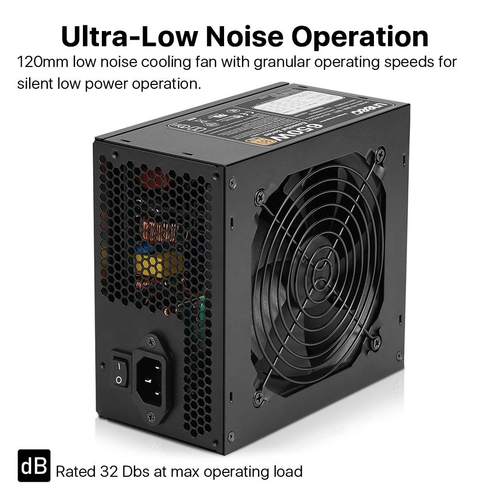 Power Supply 650W G Continuous output 80+ Plus Gold Certified ATX Computer PC PSU w/ Silent Fan 33dbm maximum, STI Crossfire Game, Dual CPU, Active PFC Auto Adapter f/ Gaming Server Workstation
