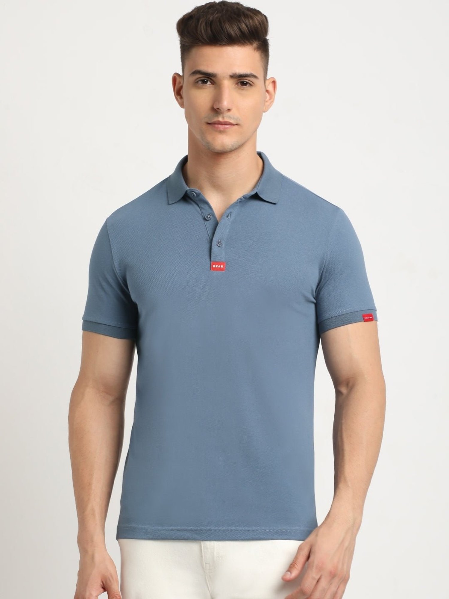 The Bear House Teal Blue Slim Fit Polo T-Shirt