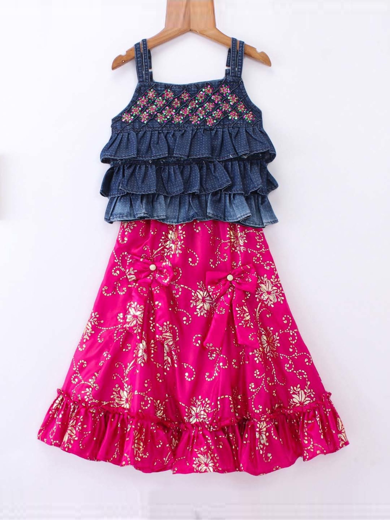 TWISHA Kids Blue & Pink Embroidered Top Set