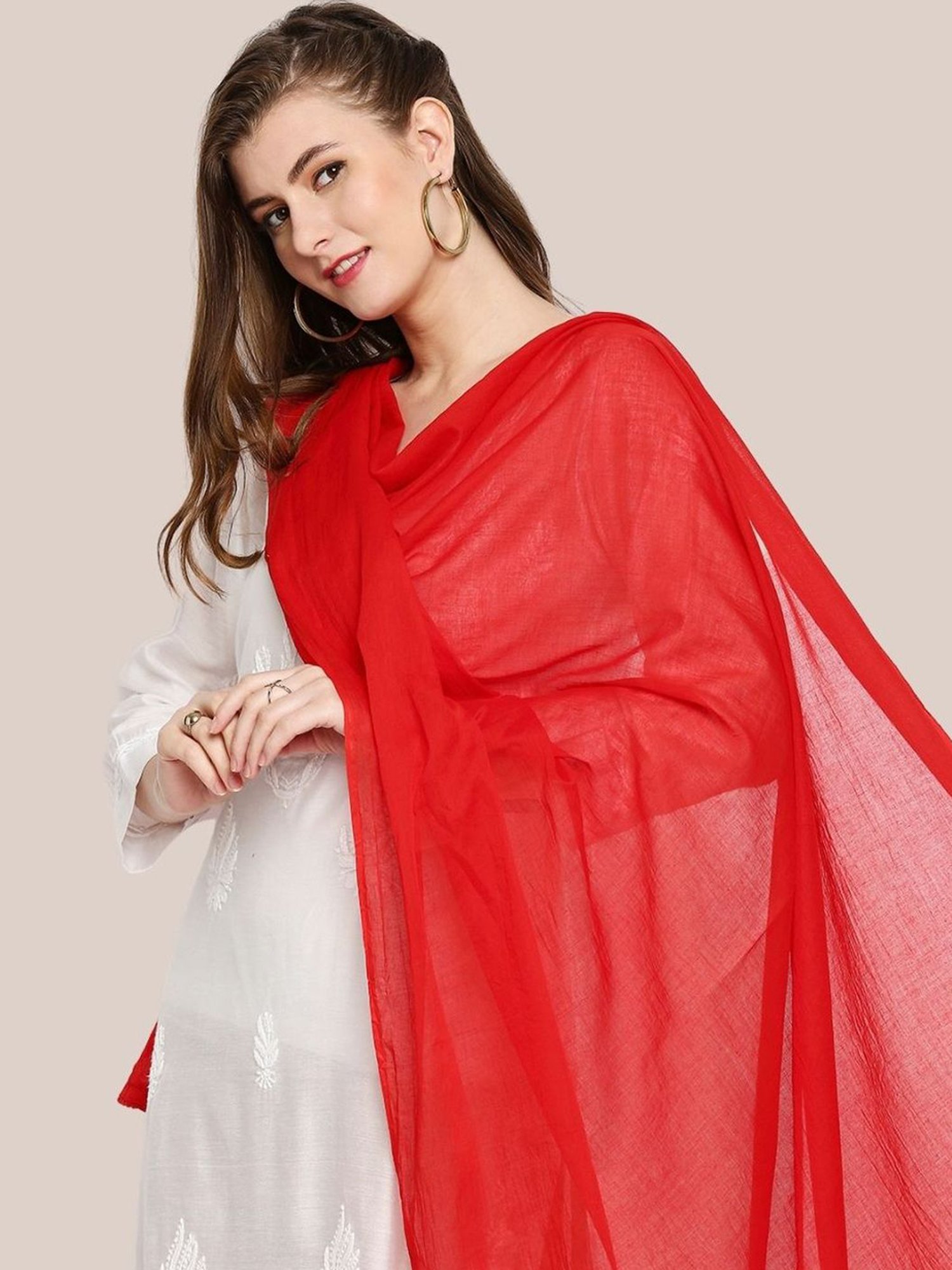 Dupatta Bazaar Red Cotton Dupatta