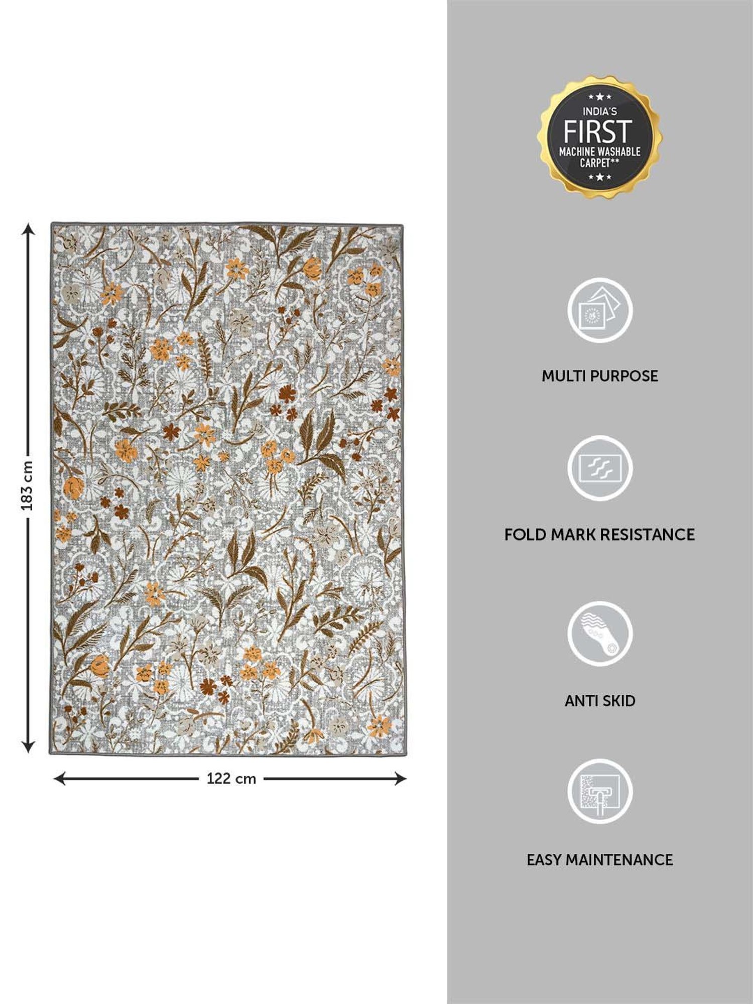 Welspun Blissful Grey Polyester 400 GSM Anti Skid Area Rugs