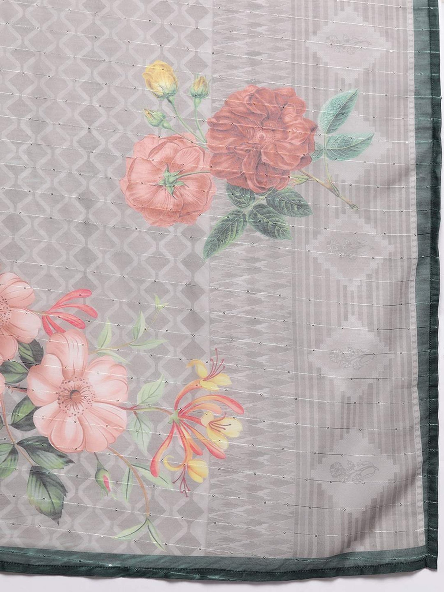 Varanga Green & Grey Embroidered Kurta Palazzo Set With Dupatta