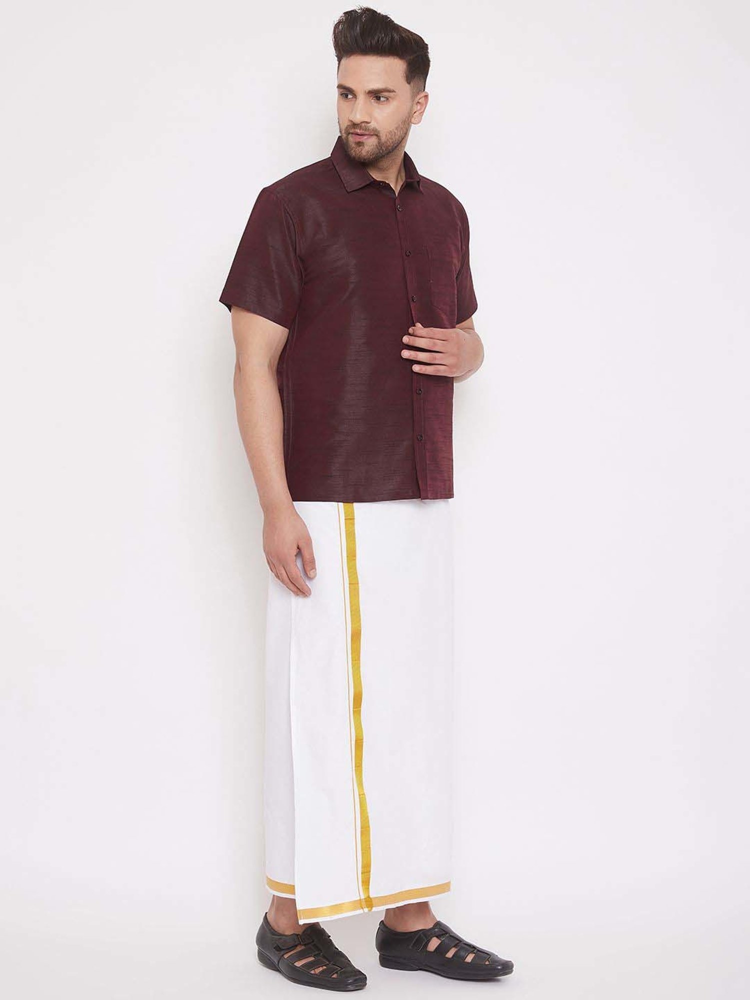 Ramraj Red Cotton Regular Fit Shirt