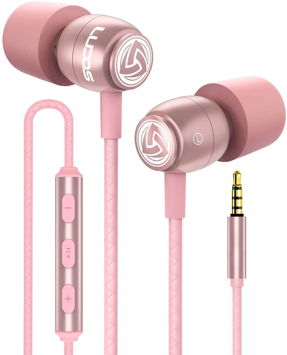 LUDOS Clamor Wired Earbuds in Ear Headphones with Microphone Earphones with Mic and Volume Control Memory Foam Reinforced Cable Bass Compatible with iPhone Apple iPad Computer Laptop PC