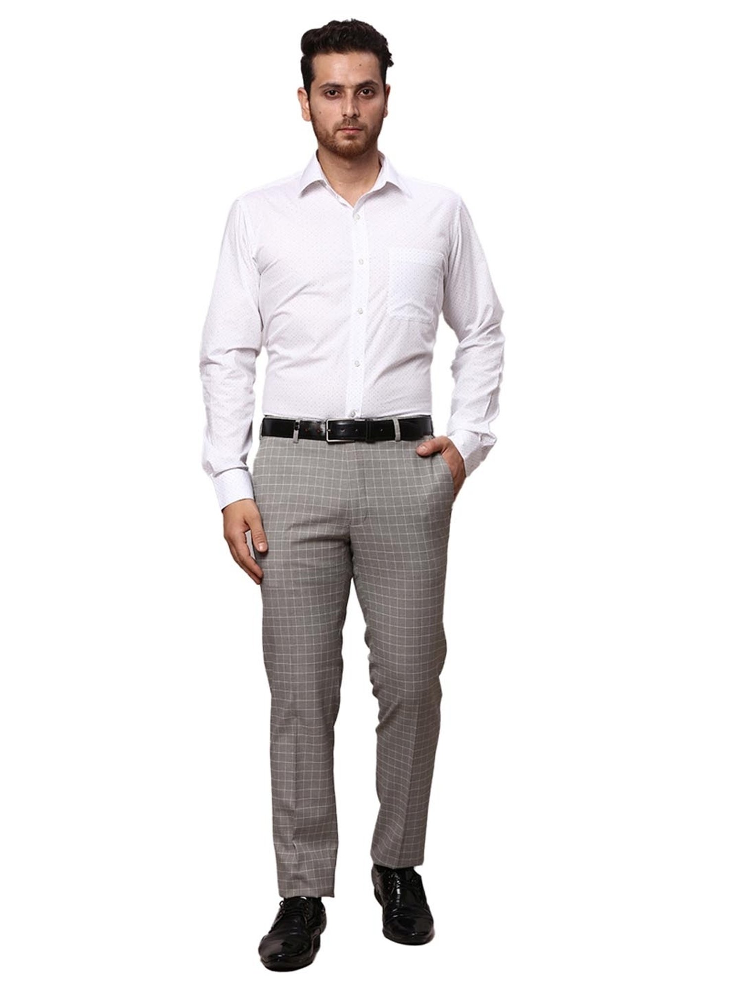 Park Avenue Dark Grey Super Slim Fit Checks Trousers