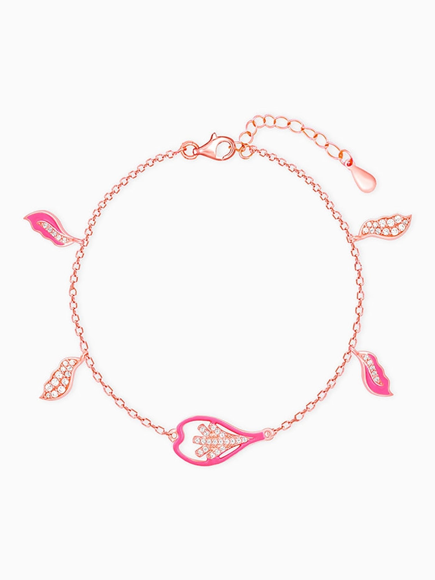 GIVA 92.5 Sterling Silver Bhumi Rose Gold Pink Rani Ebony Adjustable Bracelet