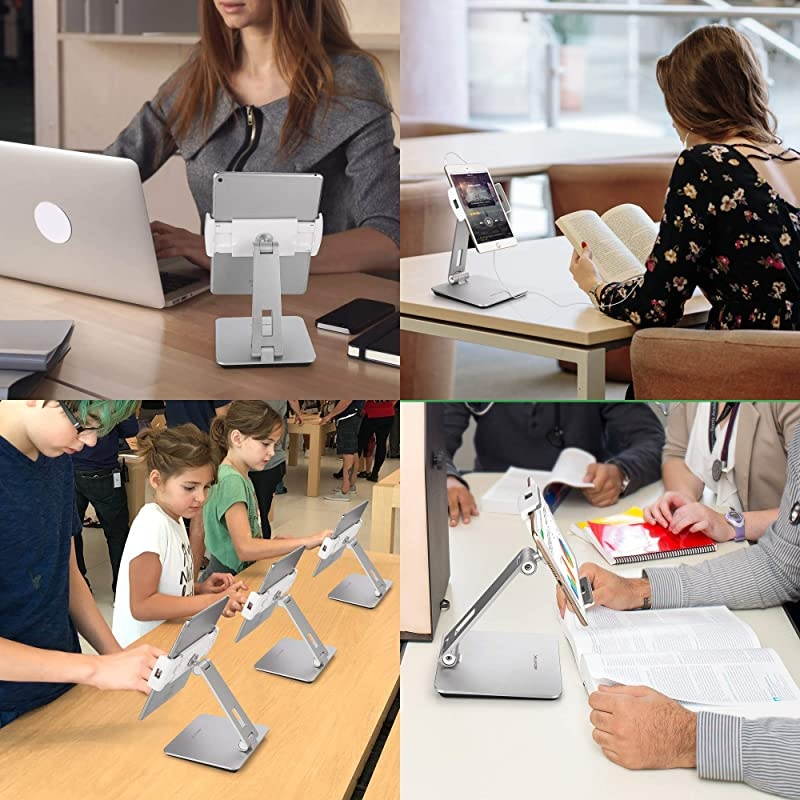 Professional Business POS Tablet Stand Flexible Tablet Mount for Home Office amp Commercial Desktop with 360&deg; Swivel Holders for Any 414quot Display Tablets or Cell Phones Silver