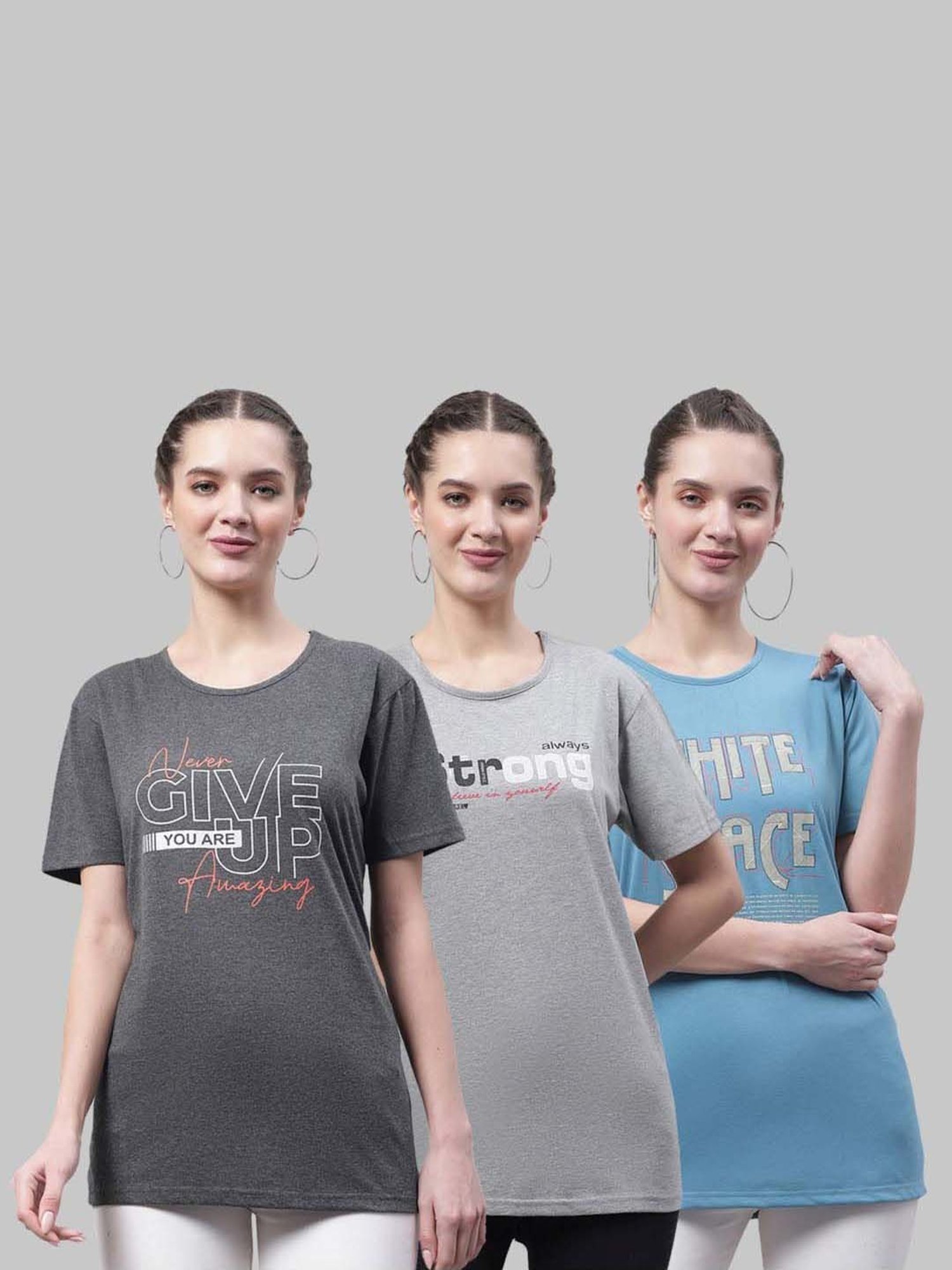 Vimal Jonney Grey & Blue Cotton Printed Sports T-Shirt - Pack Of 3