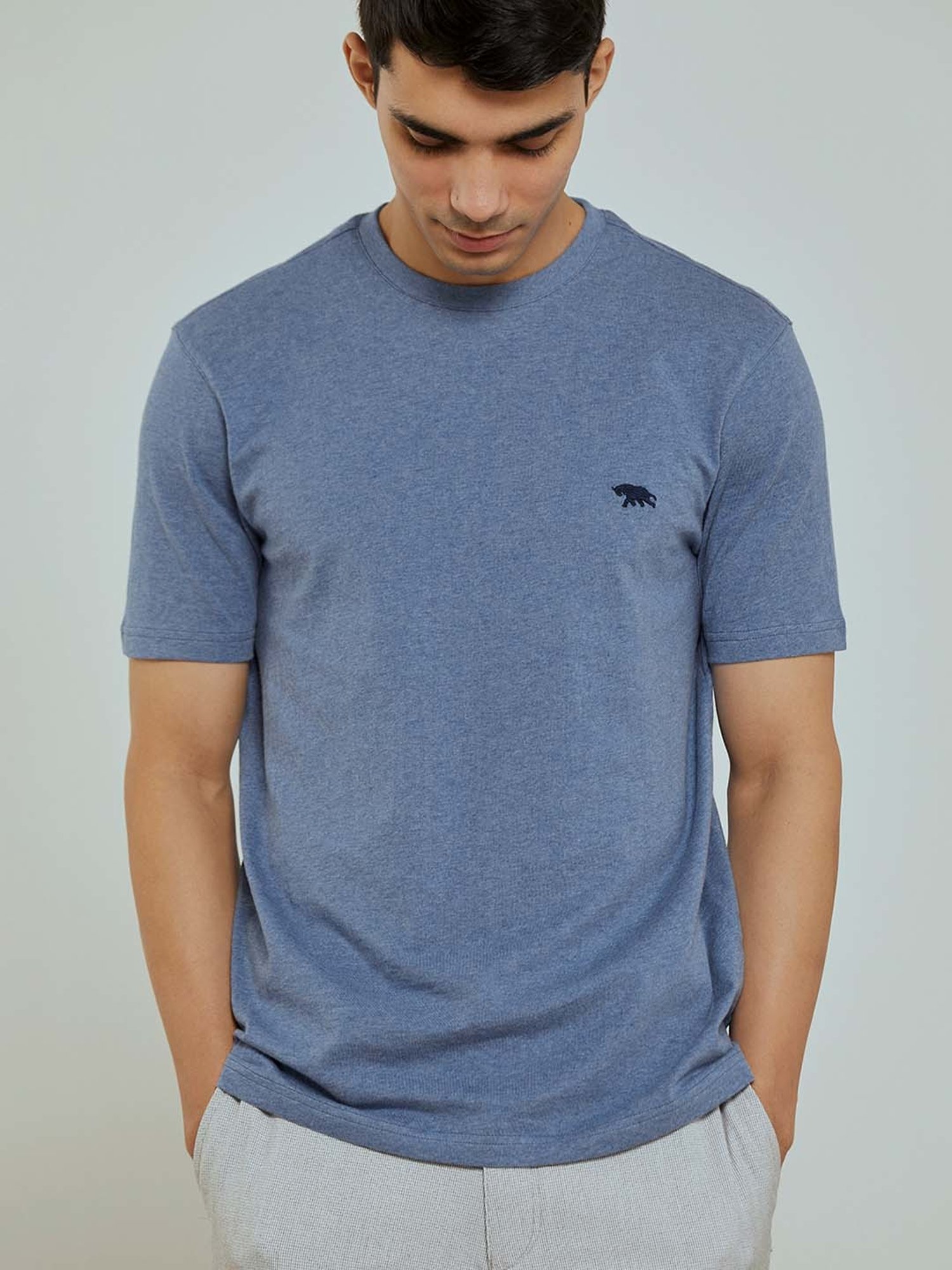 ANDAMEN Blue Melange Regular Fit Crew T-Shirt