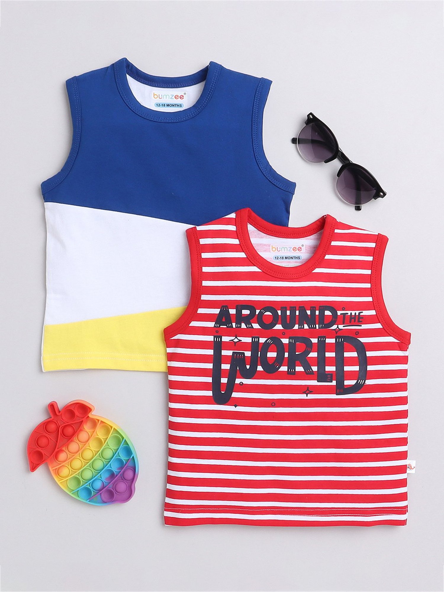 Bumzee Kids Blue & Red Striped T-Shirt (Pack Of 2)
