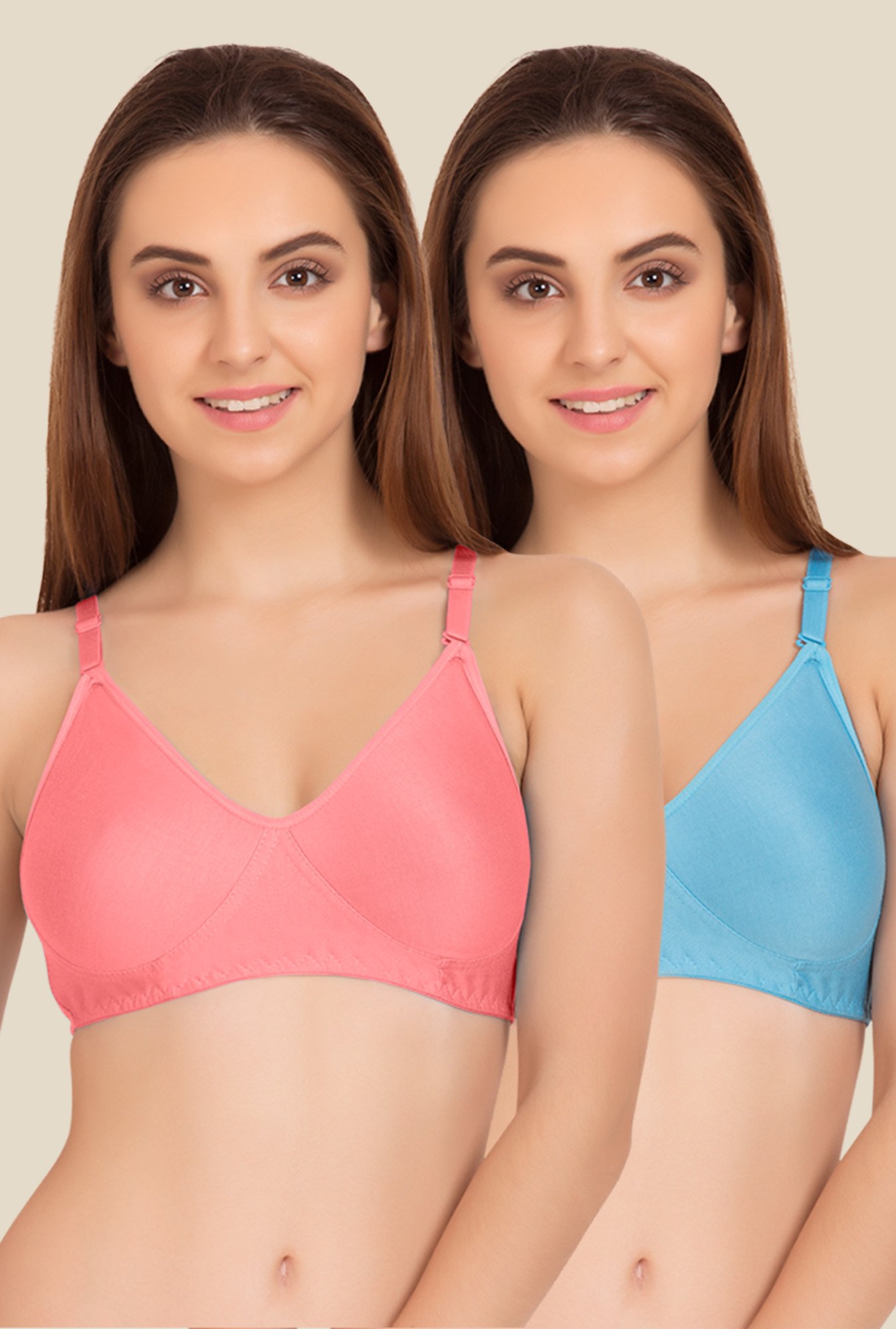 Tweens Peach & Blue Non Padded Bra (Pack Of 2)