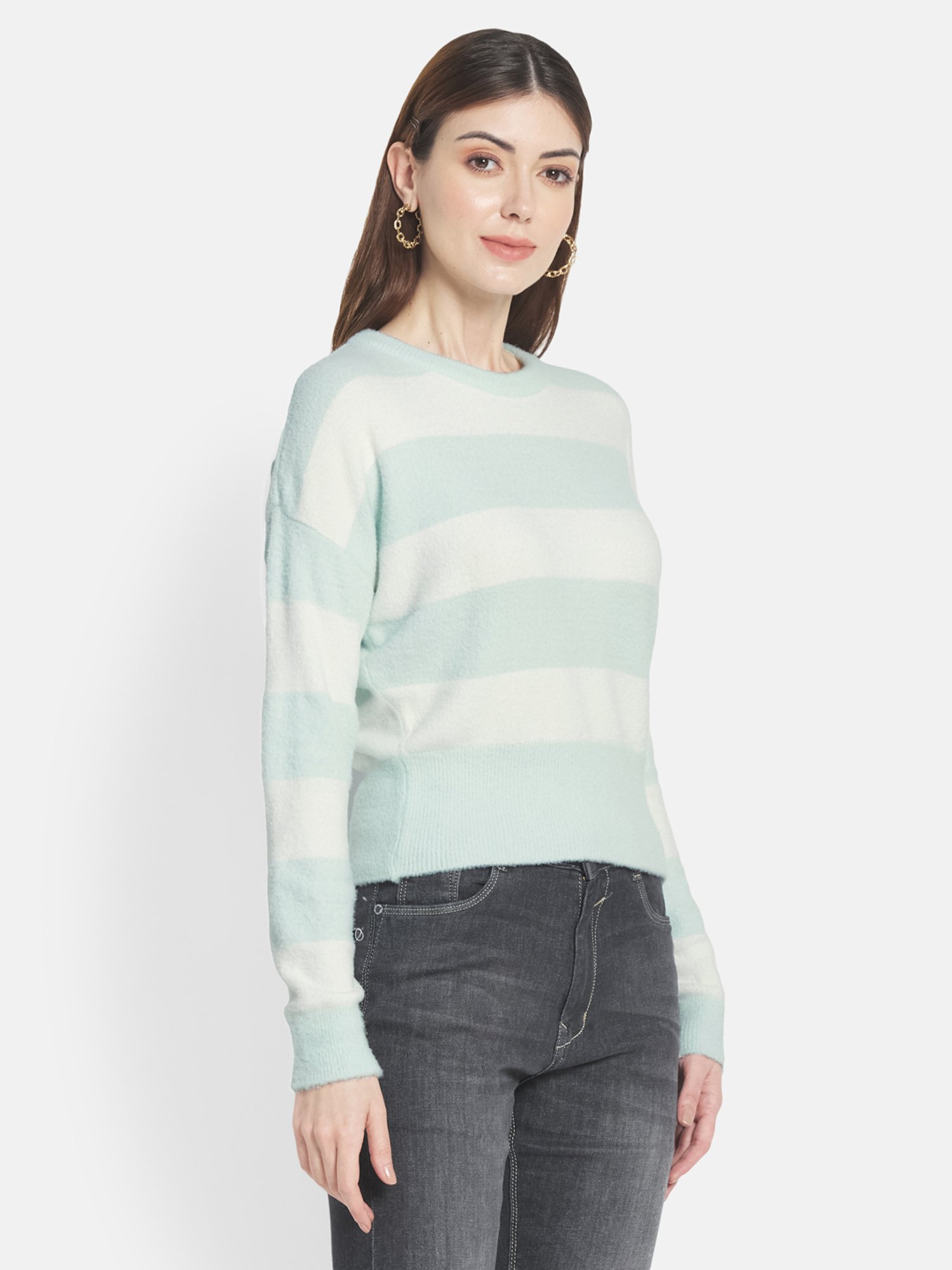METTLE Green & White Striped Pullover