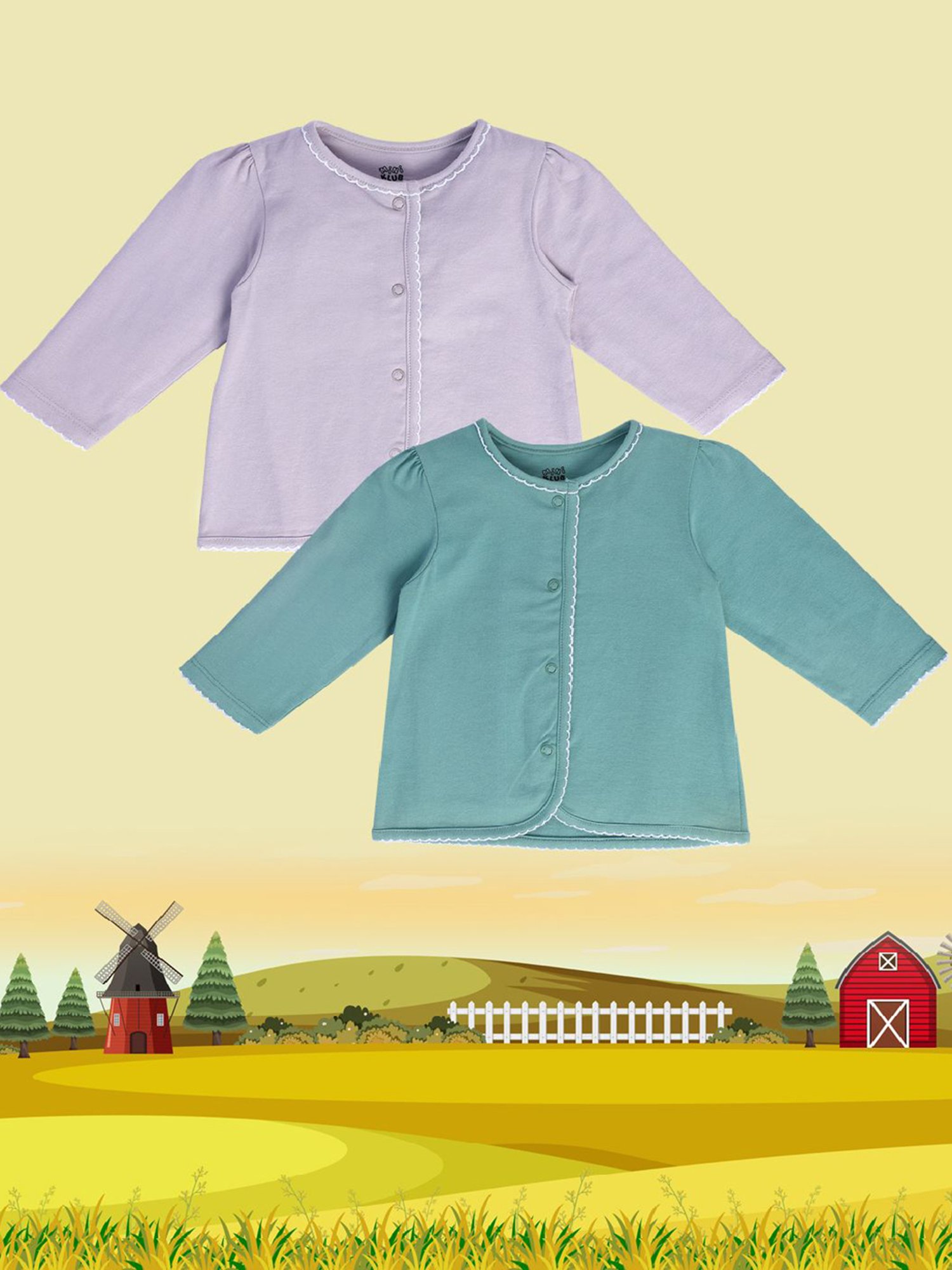 MINIKLUB Kids Purple & Green Solid Full Sleeves Shirt (Pack Of 2)