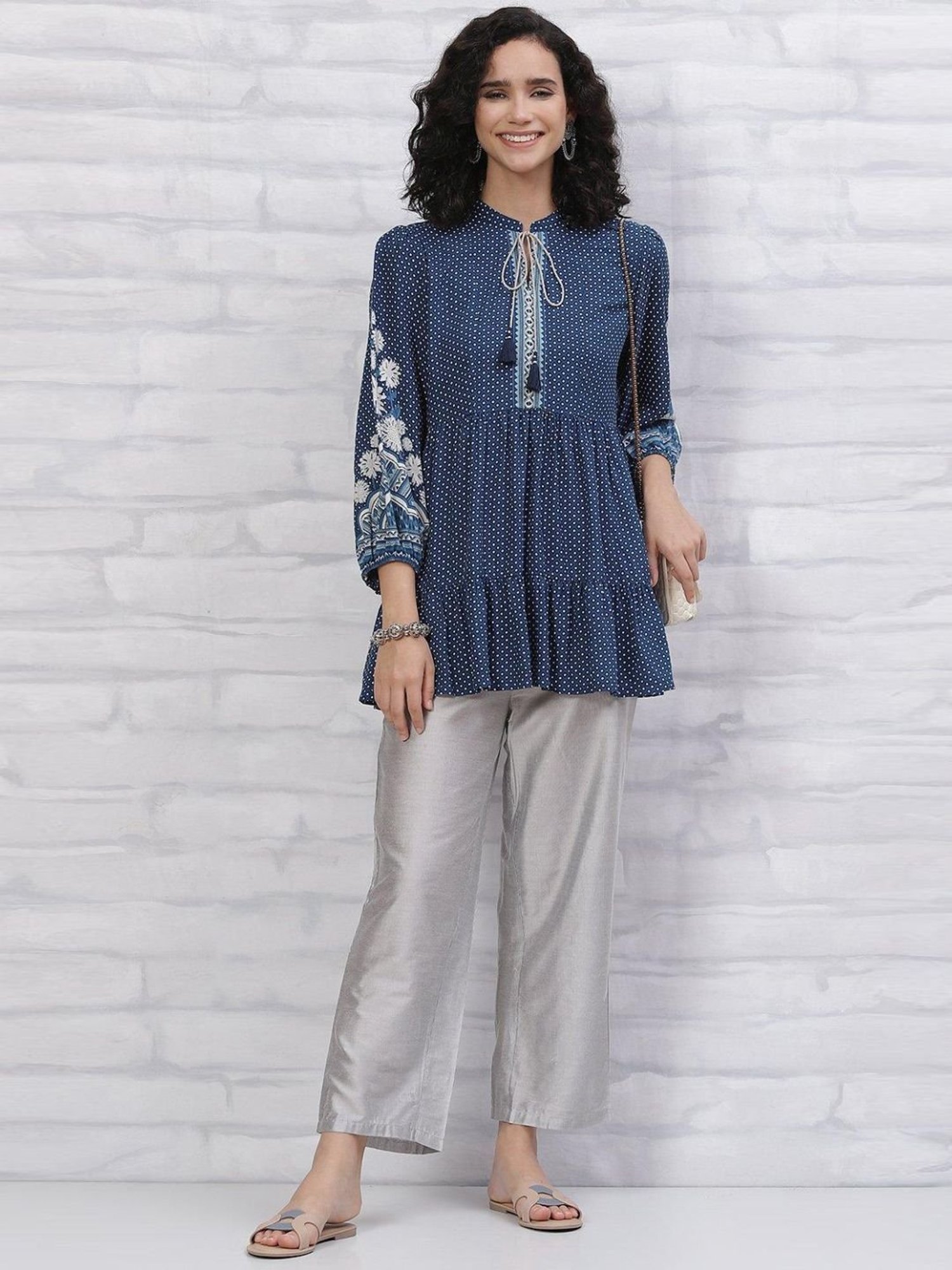 Rangriti Blue Printed Tunic