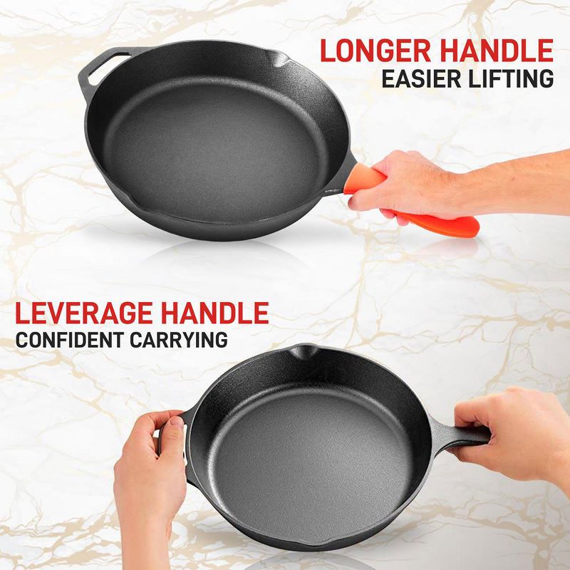 NutriChef NCCI12 12 Inch Pre Seasoned Nonstick Cast Iron Skillet Frying Pan Kitchen Cookware Set with Tempered Glass Lid and Silicone Handle Cover