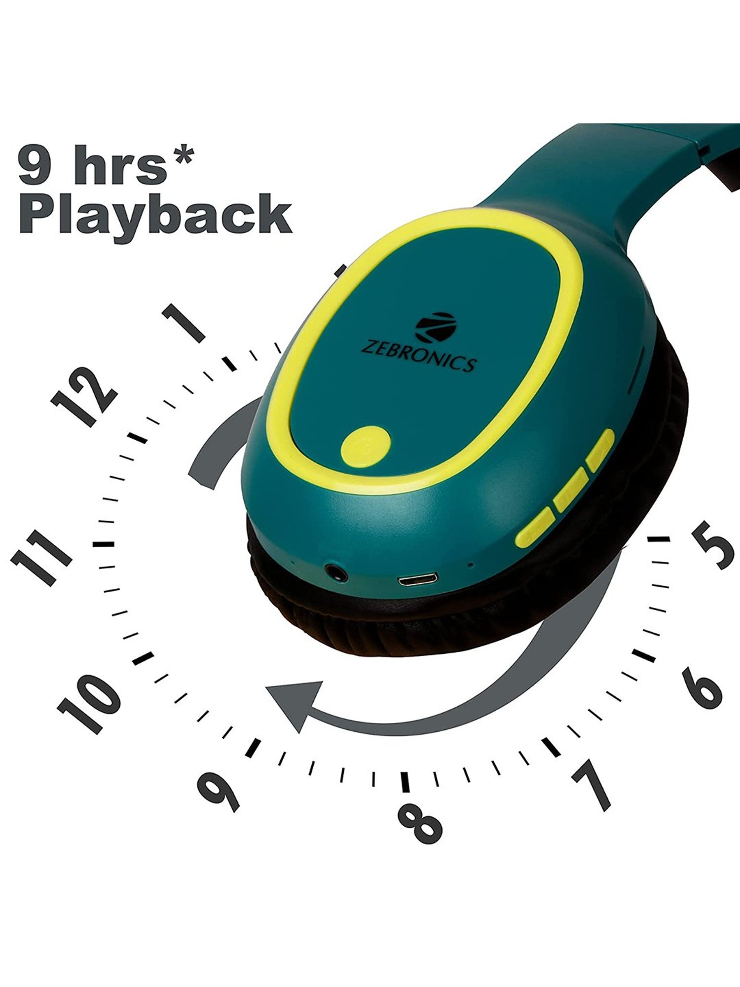 Zebronics Zeb-Thunder Over The Ear Bluetooth Headphone with Mic (Teal Green)