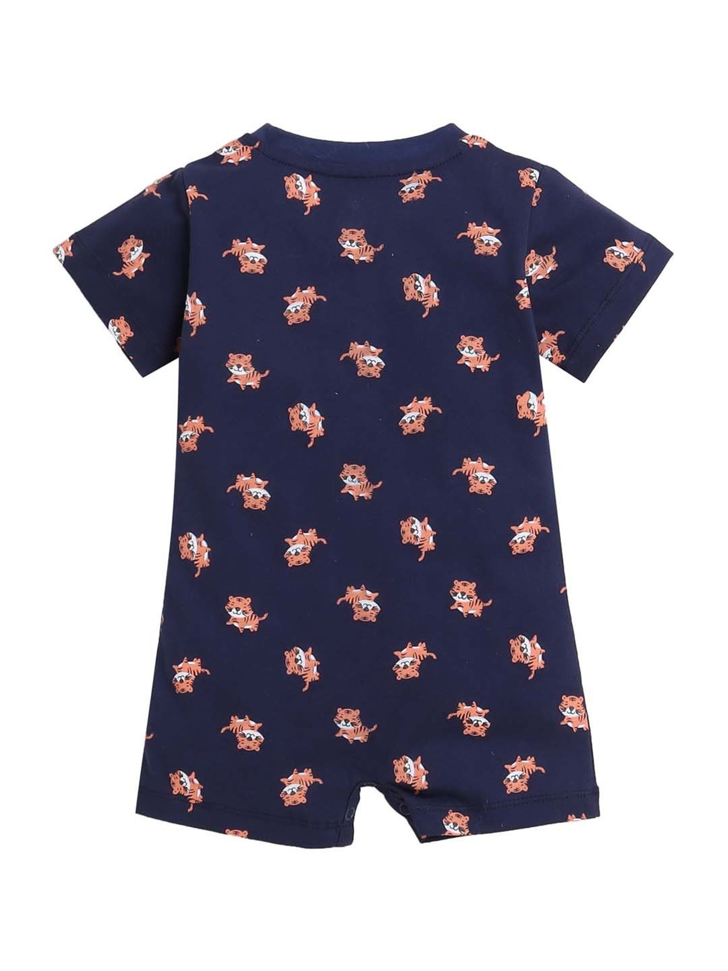 Little Angels Kids Navy Cotton Printed Romper