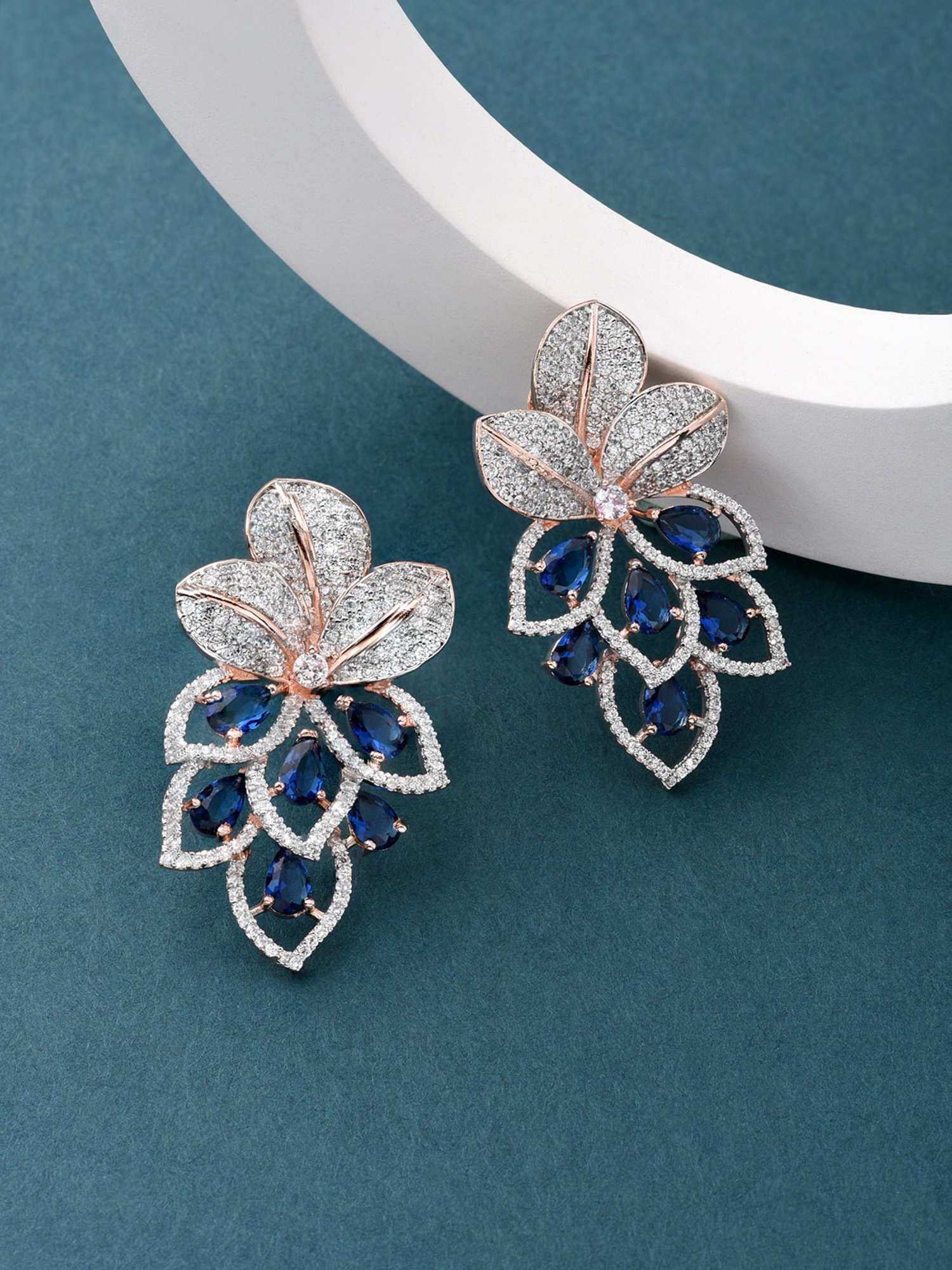 Fida American Diamond Blue Stud Earrings