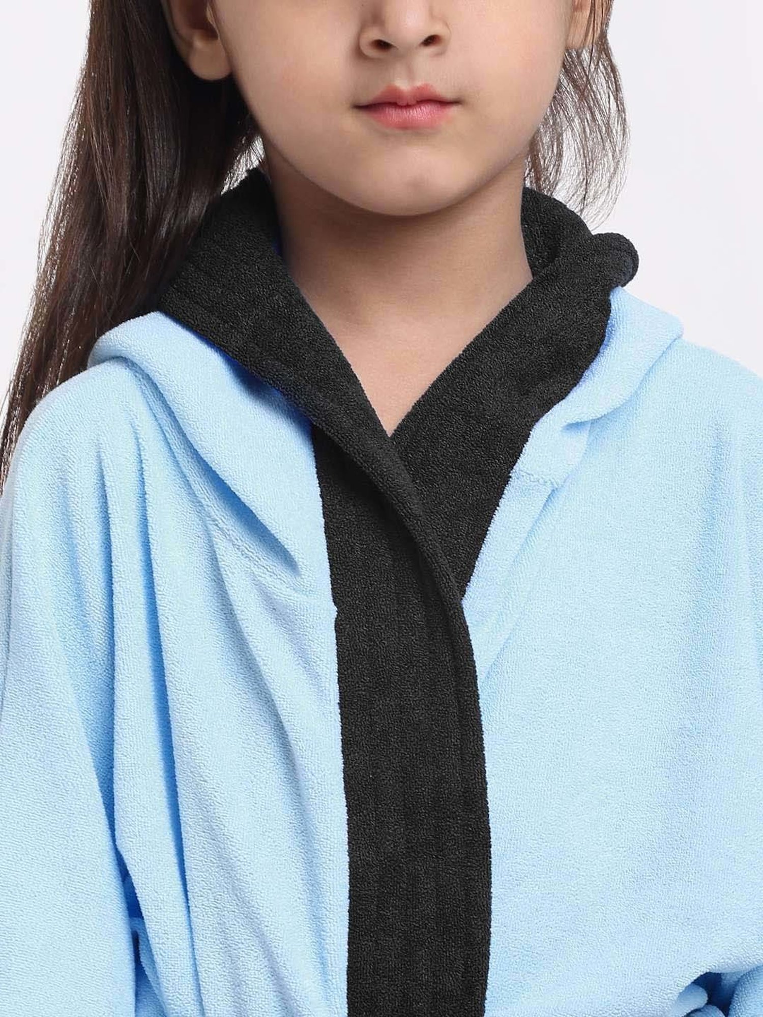 Creeva Melodious Black & Turkish Micro Terry 225 GSM Kids Hooded Bathrobe 4-5 Years With Pocket