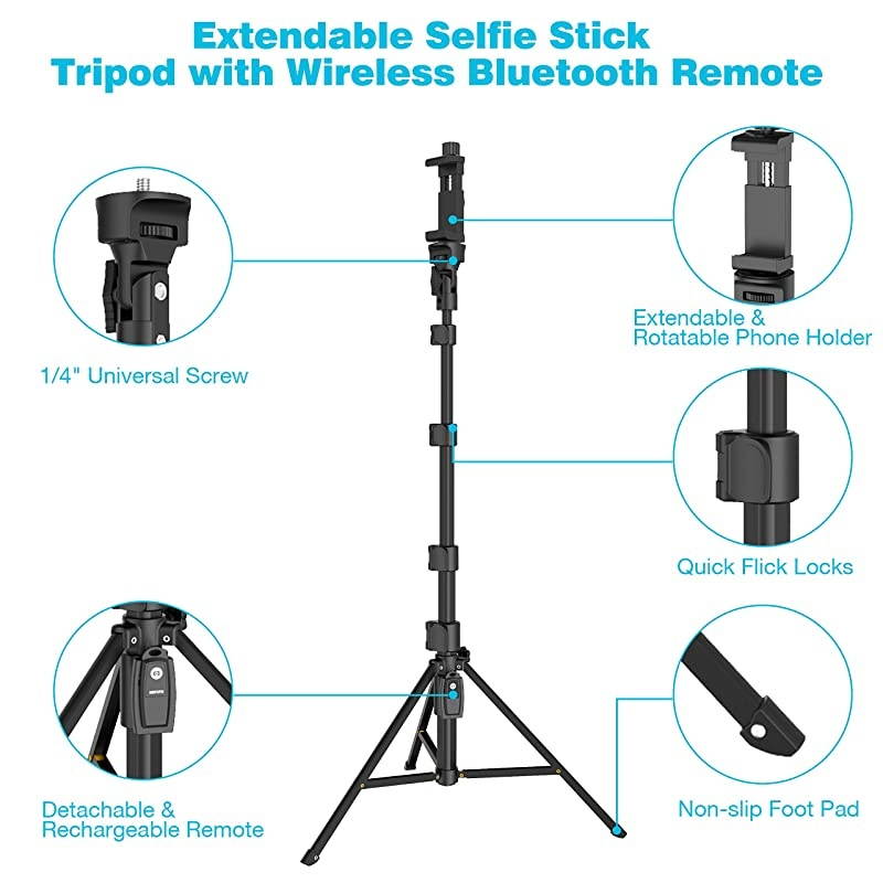 Stick Tripod54quot Extendable Camera Stick with Tripod Stand and Detachable Wireless Remote Shutter for iPhone 6 7 8 X Xs Samsung Galaxy S9 Note8 GoproAndroid PhonesDigital Cameras