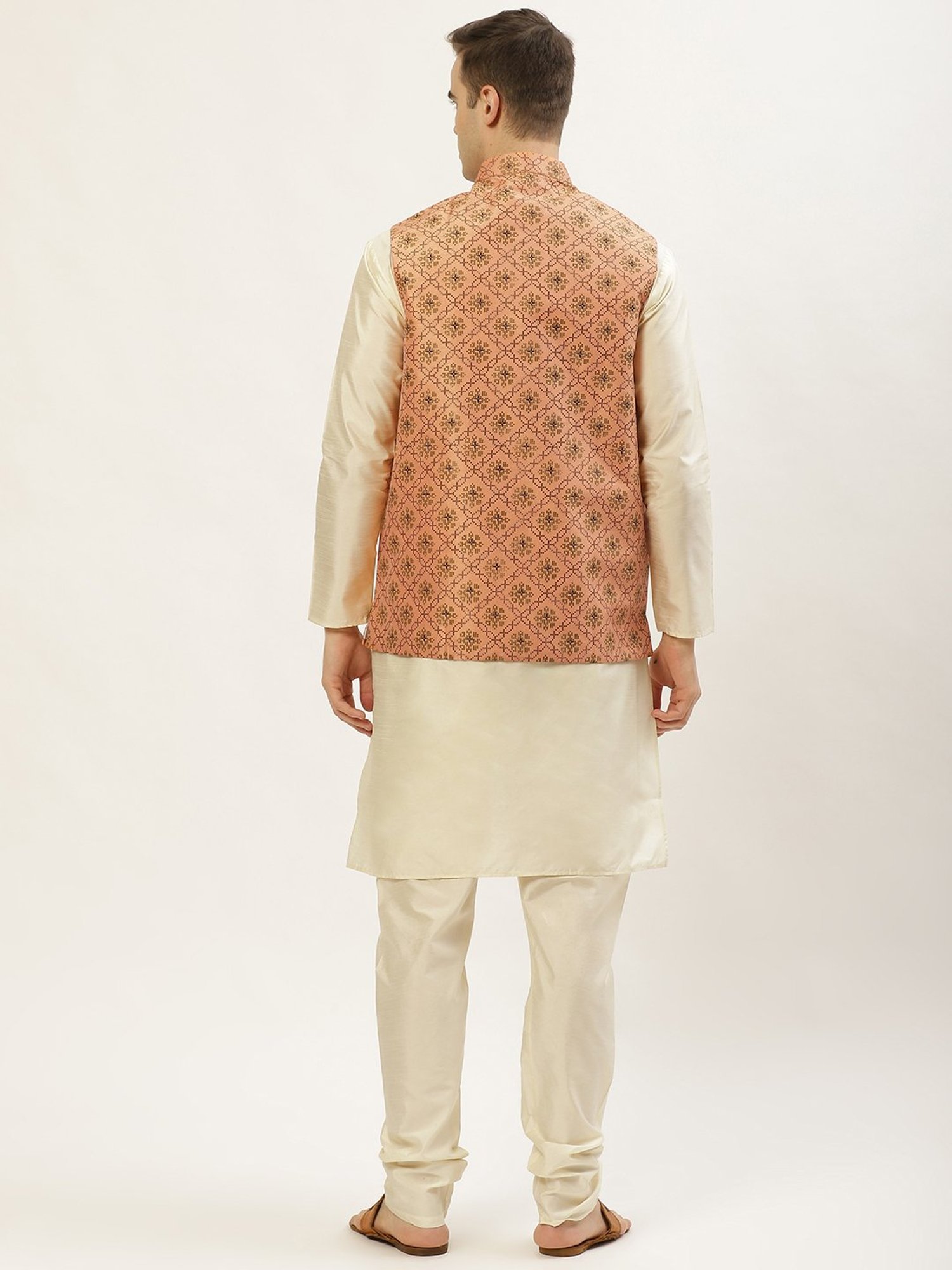 Jompers Peach & Beige Regular Fit Printed Kurta Set with Jacket