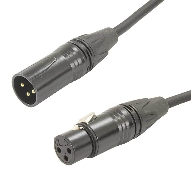 Male to Female XLR Cable with black connectors 1 FT Foot Feet Right-F to Straight-M