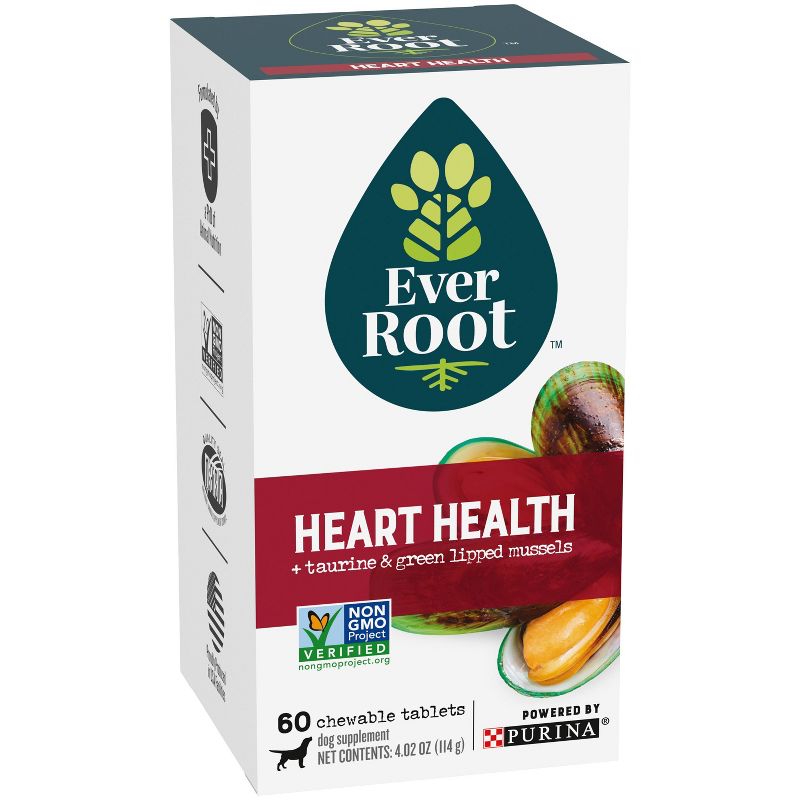 Purina EverRoot Natural, Organic Heart Health with Green Lipped Mussels Dog Supplement Chewable Tablets - 60ct