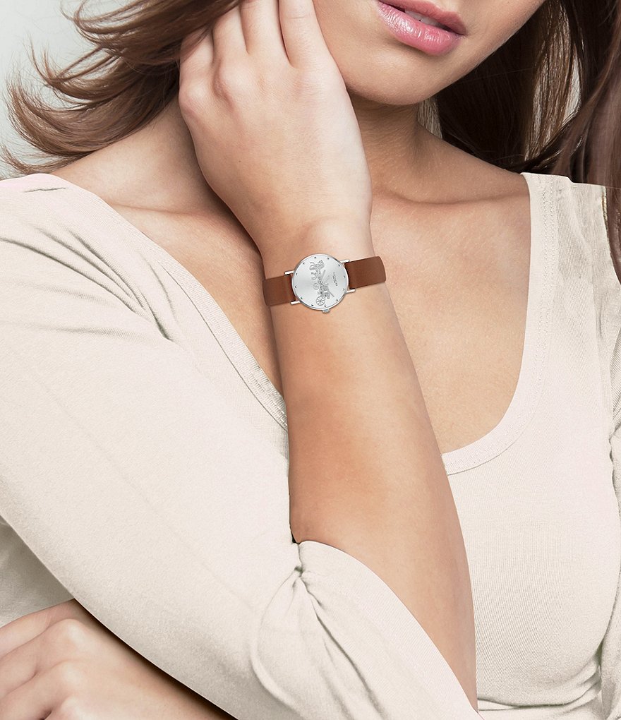 COACH Quartz Analog Perry Saddle Leather Watch