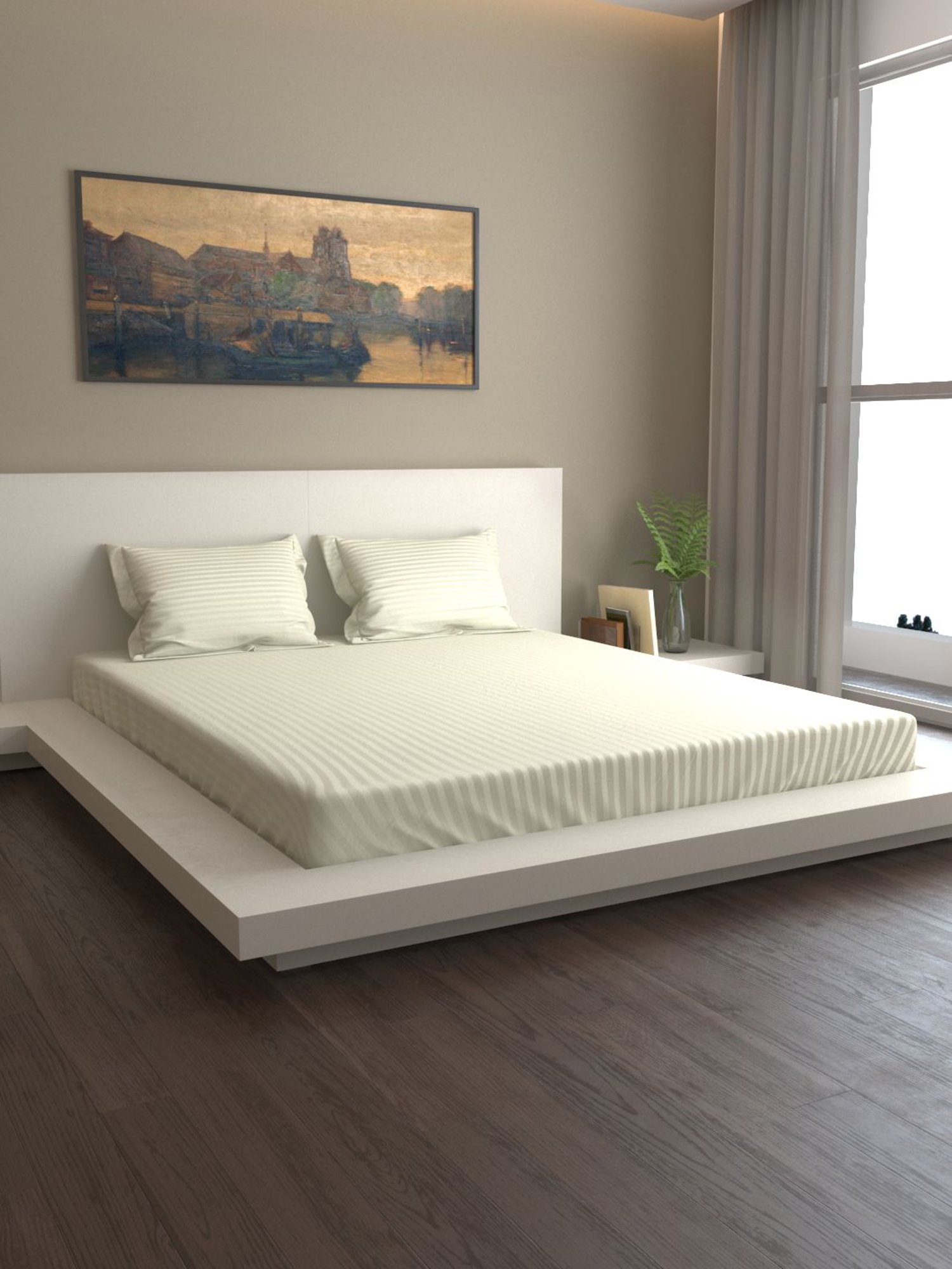 Mark Home Premium Stripes 400 TC Off White Bed Sheet Set