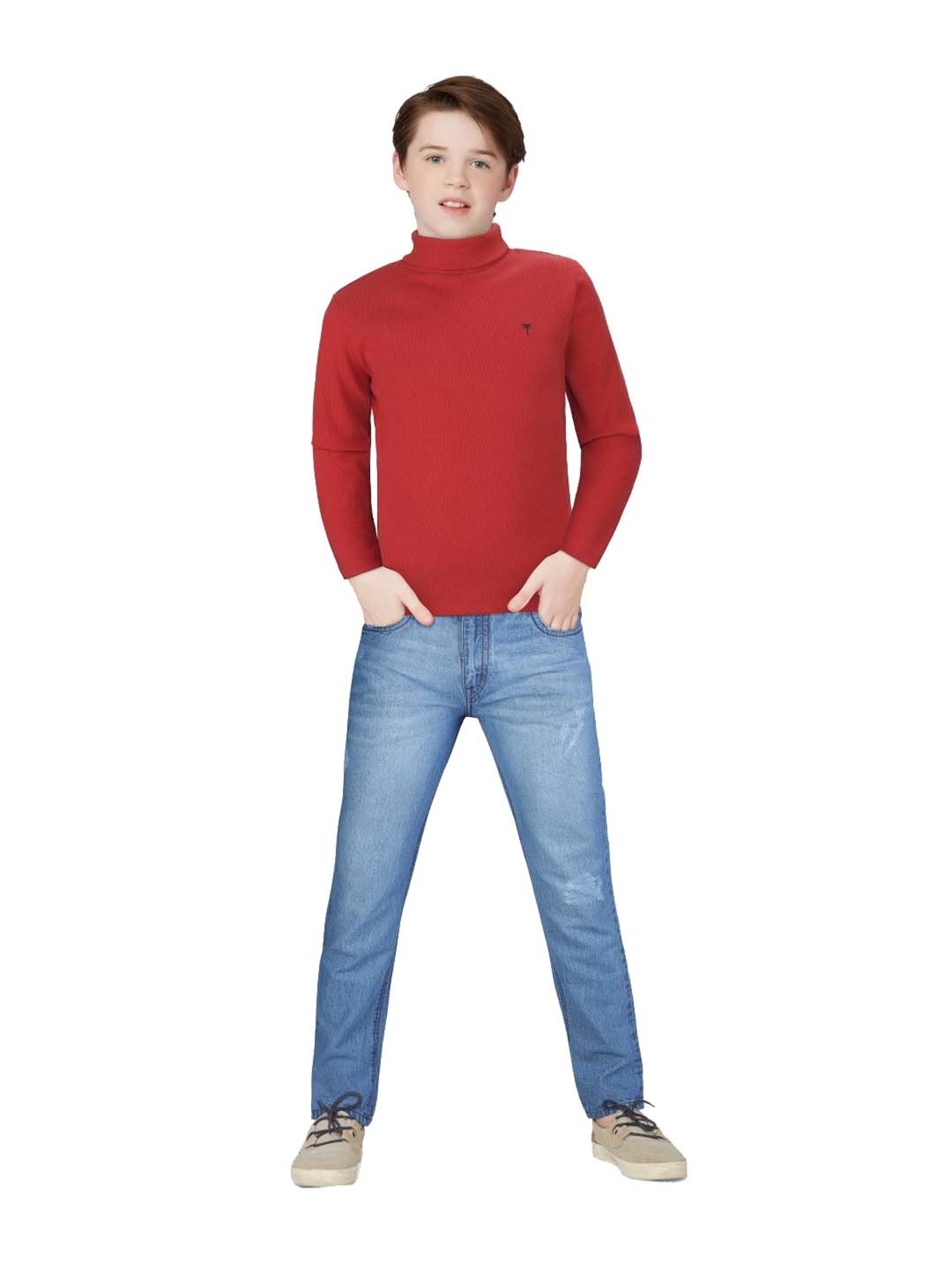 Palm Tree Kids Red Cotton Regular Fit Full Sleeves Skivvy