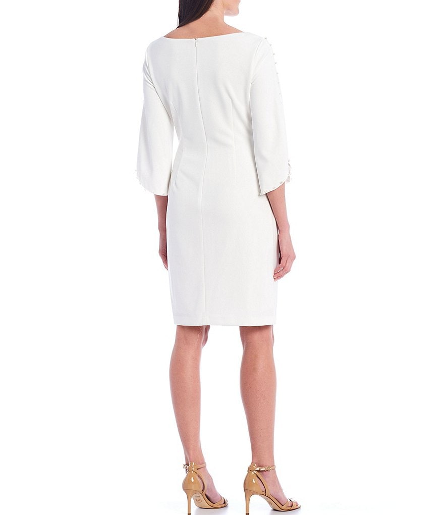 Jessica Howard Pearl Trim Split 3/4 Sleeve Boat Neck Scuba Sheath Dress