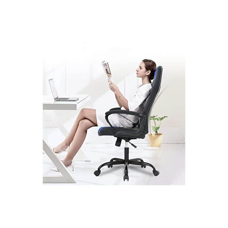 Office Chair Cheap Desk Chair PC Gaming Chair Rolling PU Leather Swivel Chair Executive Computer Chair Lumbar Support for Women, Men(Blue)