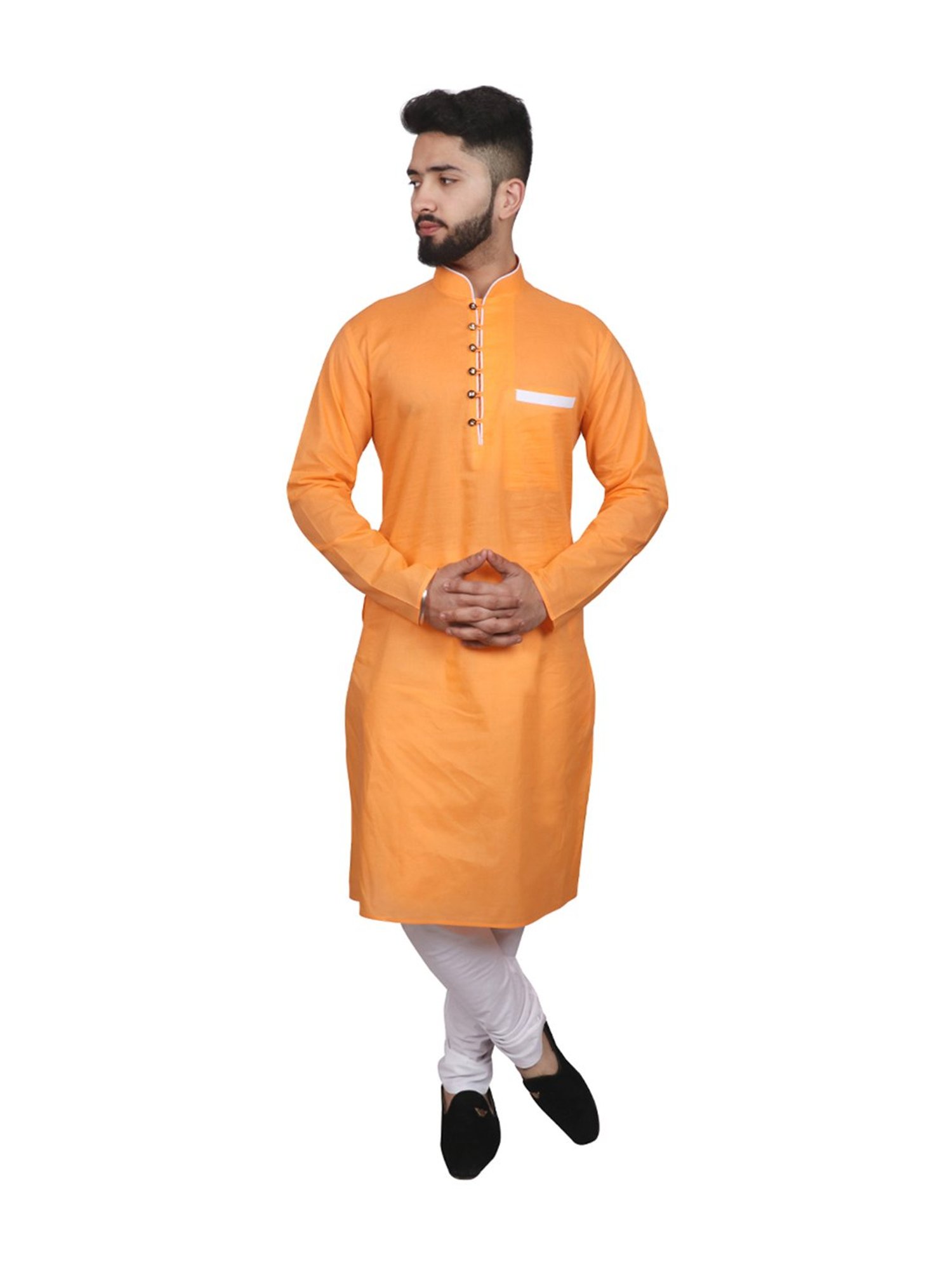 SG LEMAN Orange Solid Regular Fit Kurta Set