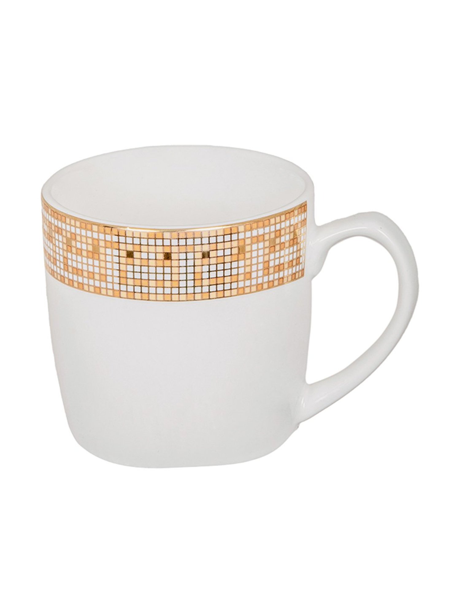 White Gold Printed White Porcelain Coffee Mug - Set of 6 (180ml)