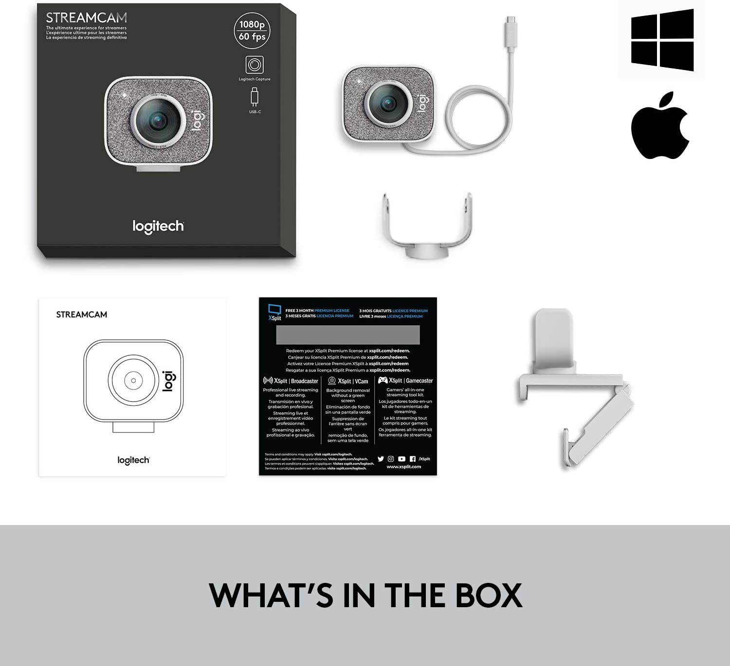 Logitech StreamCam, 1080P HD 60fps Streaming Webcam with USB-C and Built-in Microphone (In Hand)