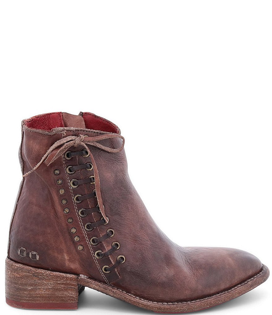 Bed Stu Aldina Leather Side Lace Up Block Heel Booties